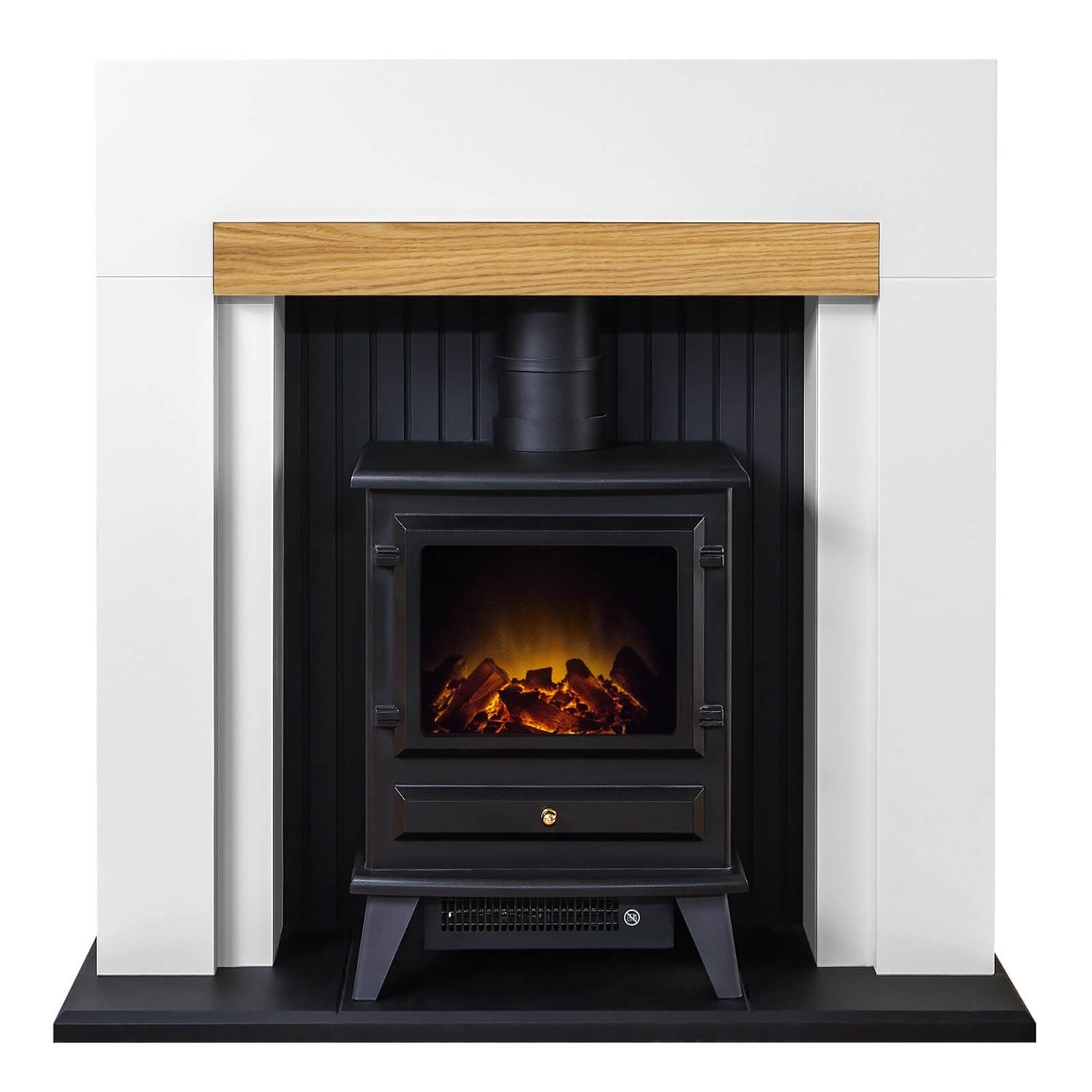 Adam Salzburg in White & Oak with Hudson Electric Stove in Black Homebase