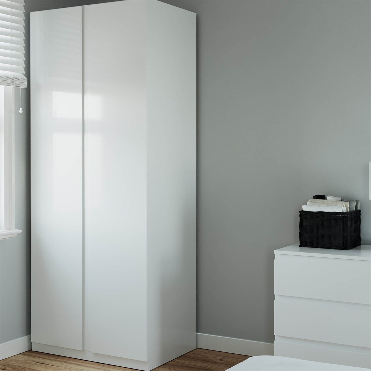 Modular Bedroom Handleless Double Wardrobe White Homebase