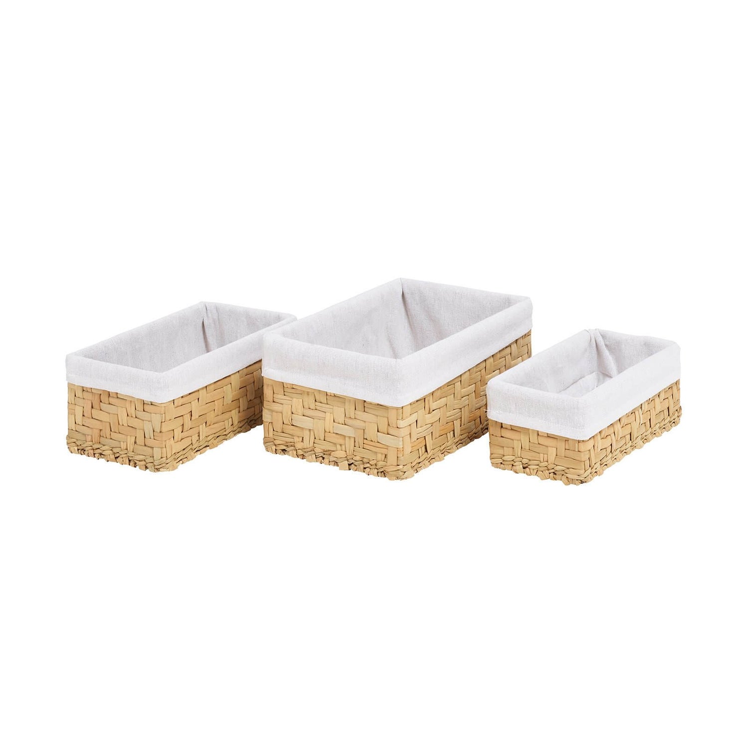 White & Natural Water Hyacinth Baskets Set of 3 Homebase