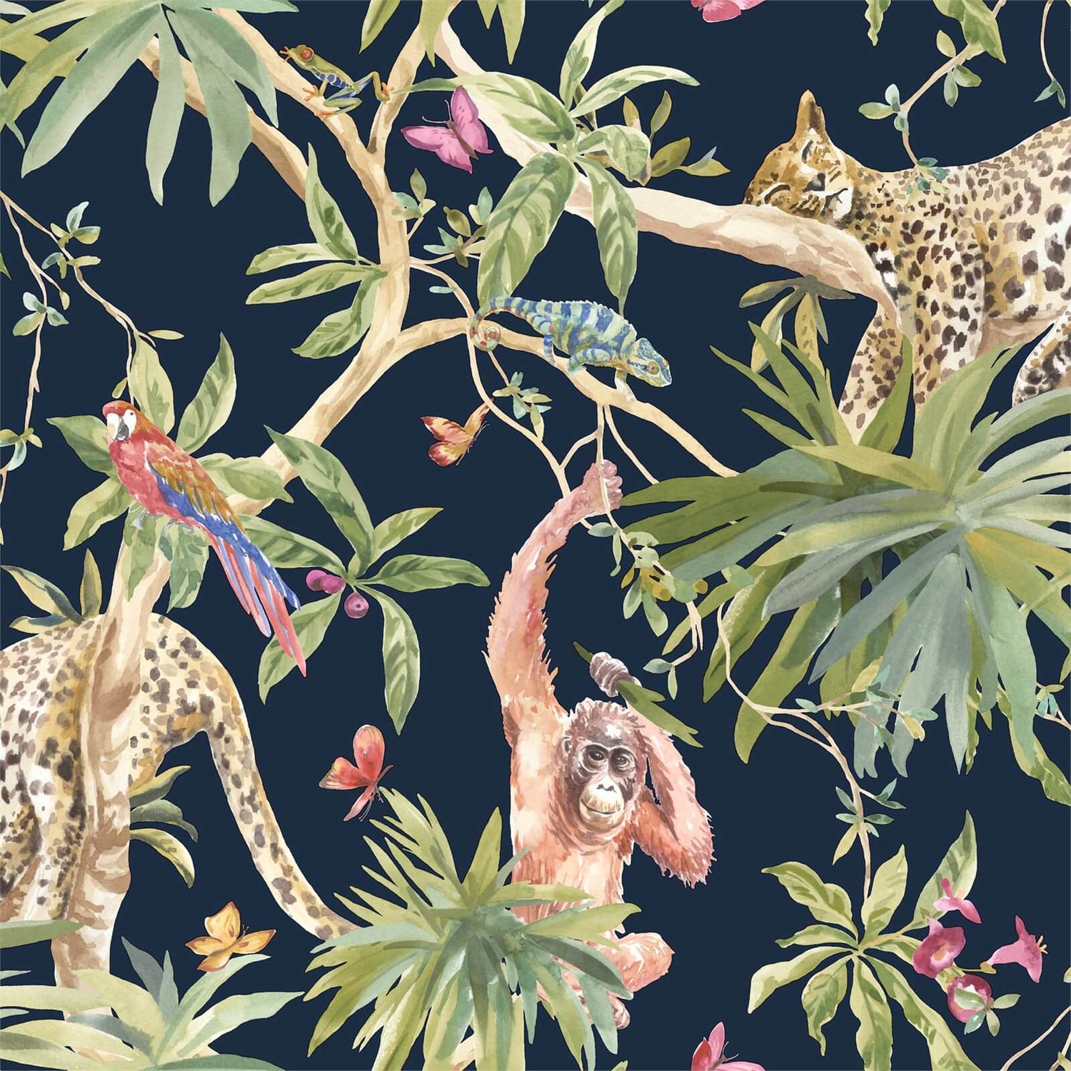 Holden Decor Jungle Animals Smooth Metallic Navy Background Wallpaper Homebase