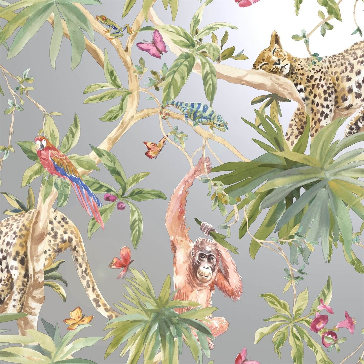 Holden Decor Jungle Animals Smooth Metallic Silver Background Wallpaper