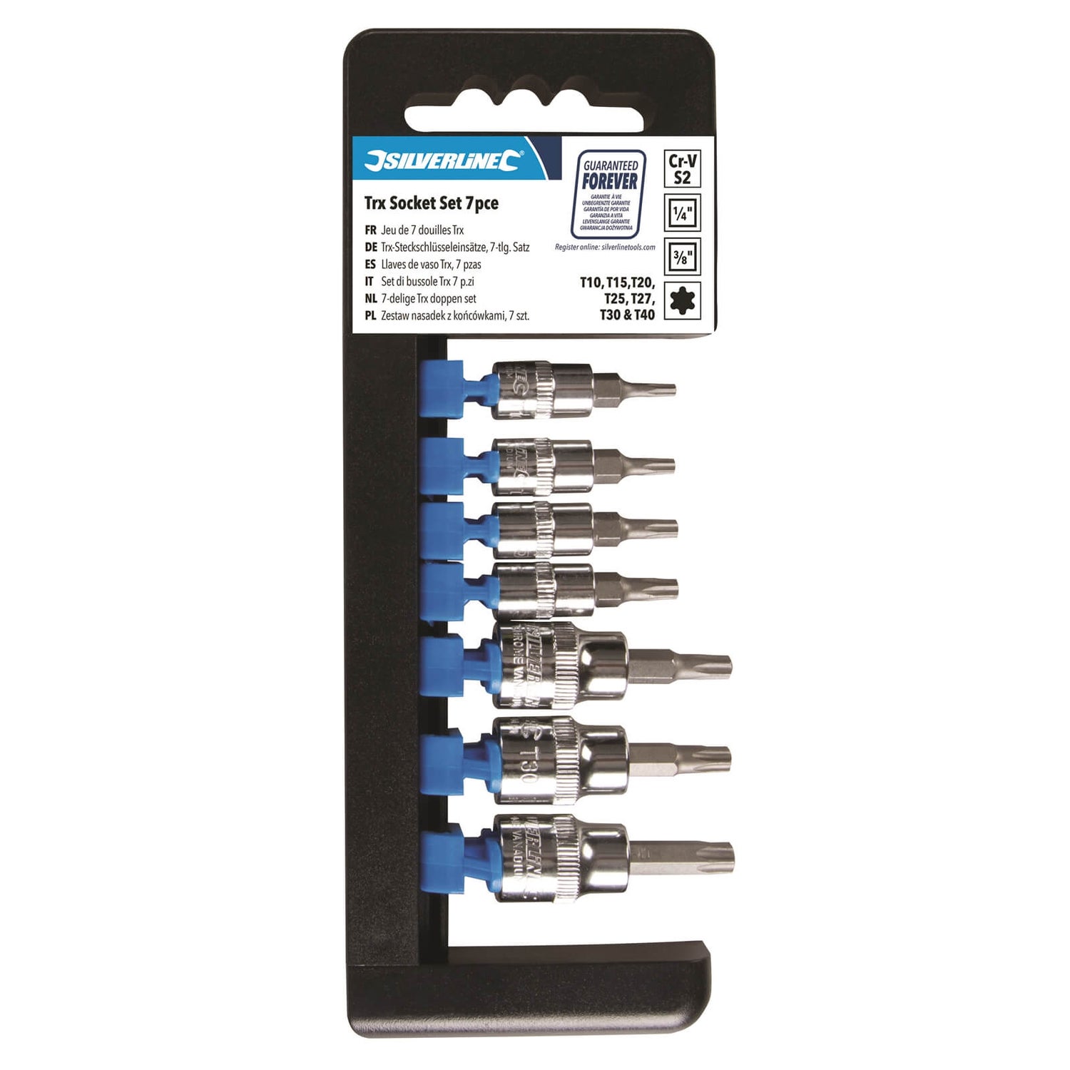 Silverline 7 Piece Socket Set 1/4 & 3/8 and T10 T40 Homebase