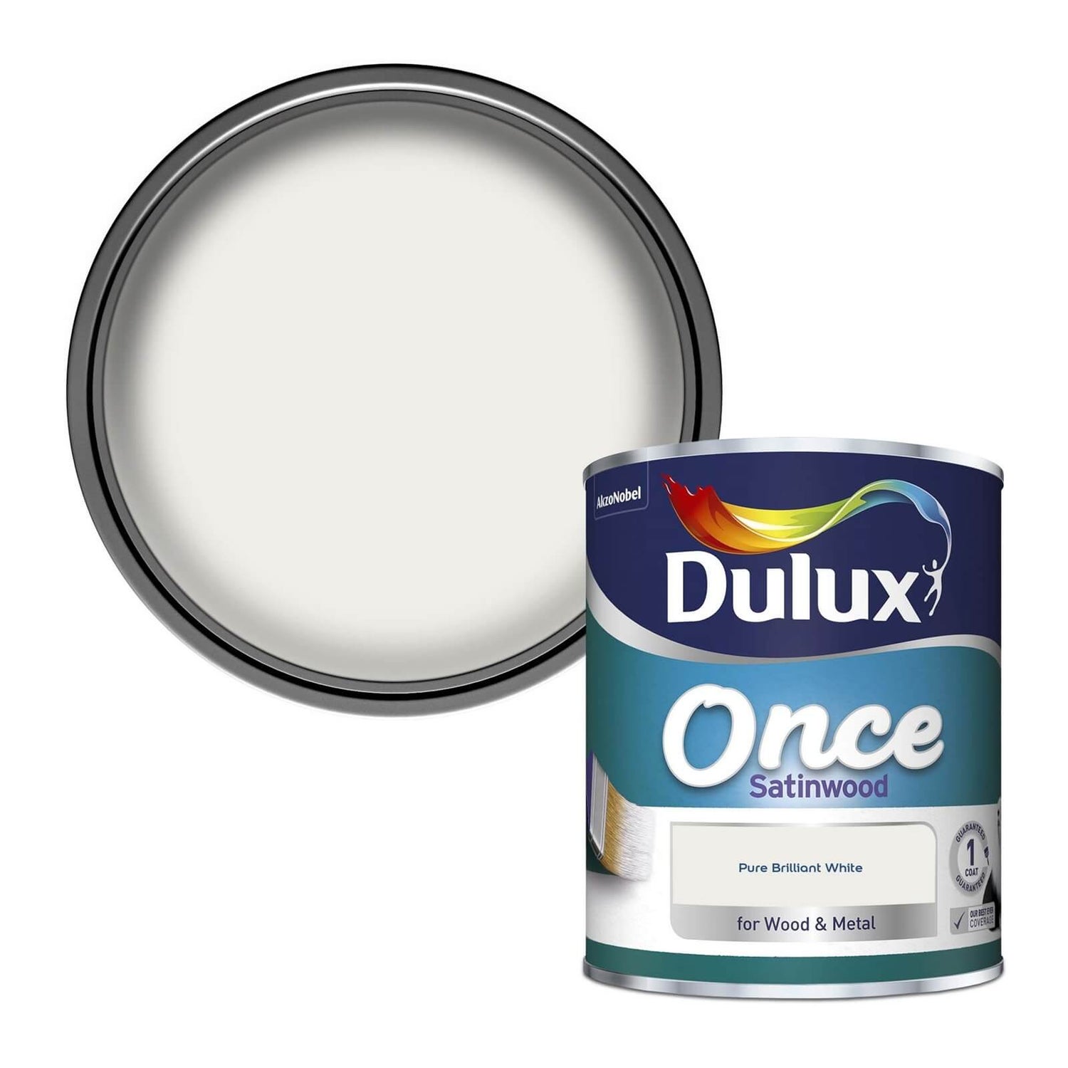 Dulux Once Pure Brilliant White Satinwood Paint 750ml Homebase