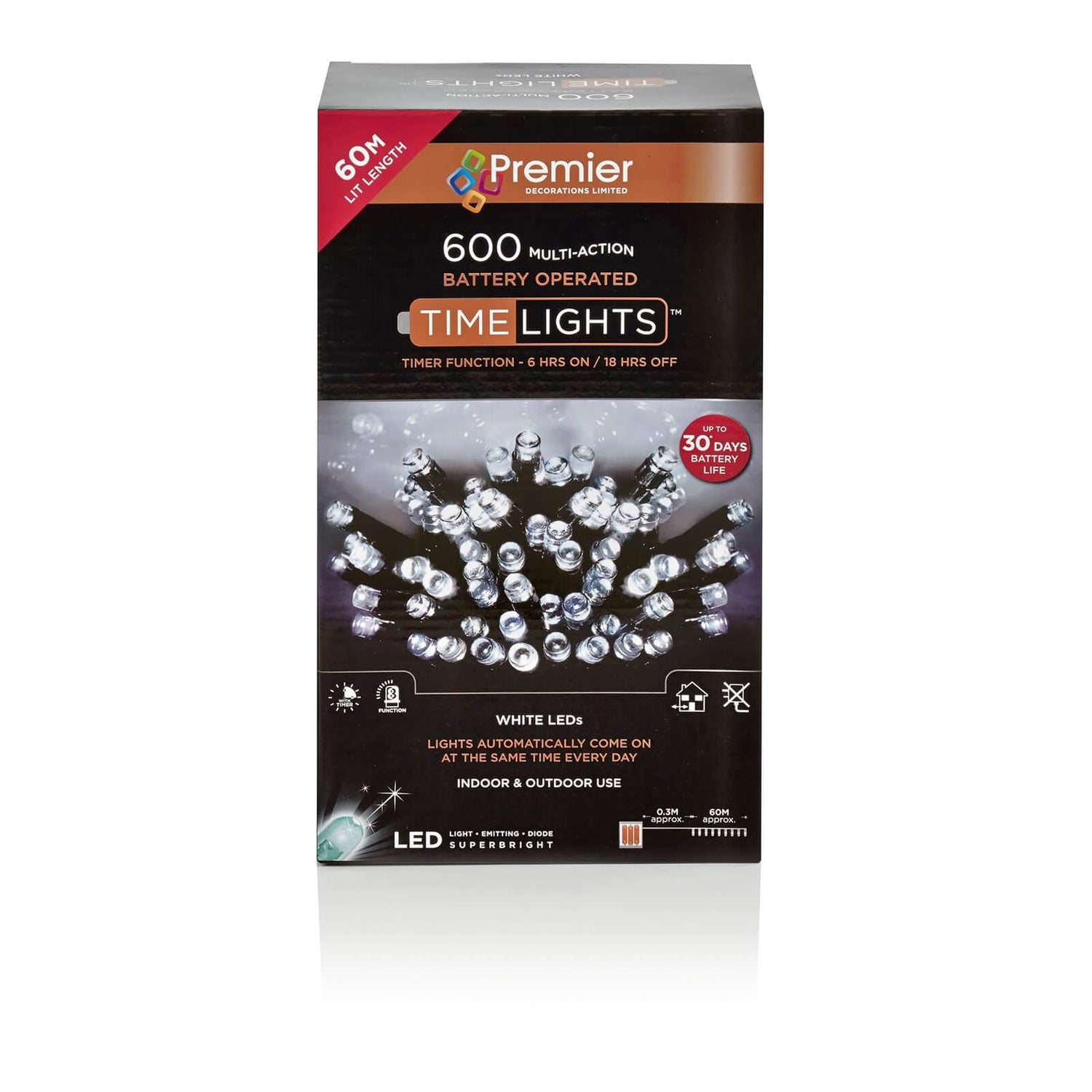 600 Multi Action Battery Operated Timer Lights With White LEDs Homebase