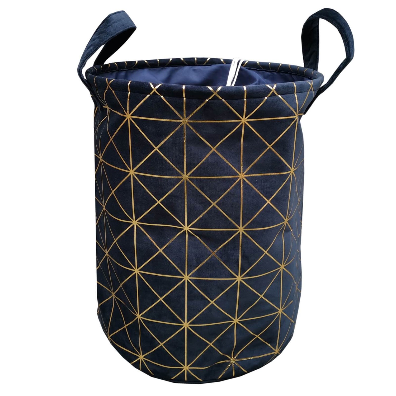 Laundry Hamper Velvet Navy Blue & Gold Homebase