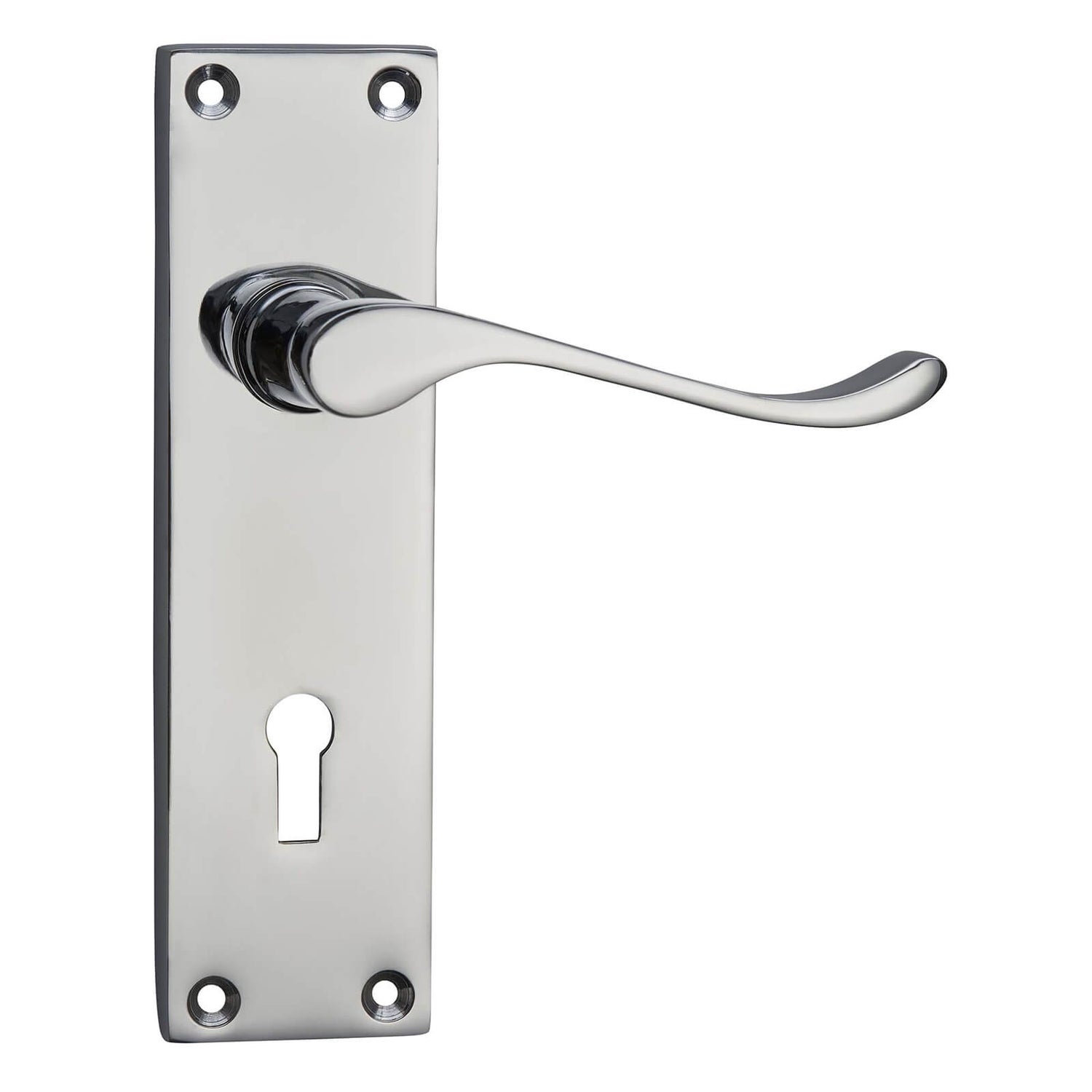 Homebuild Victorian Scroll Long Backplate Lock Lever Set Polished
