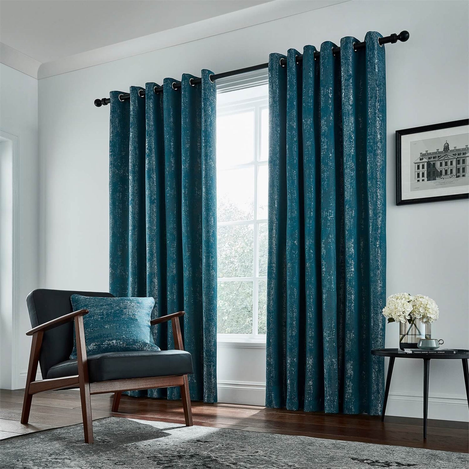 Peacock Blue Hotel Collection Roma Lined Curtains 90 x 72 Emerald