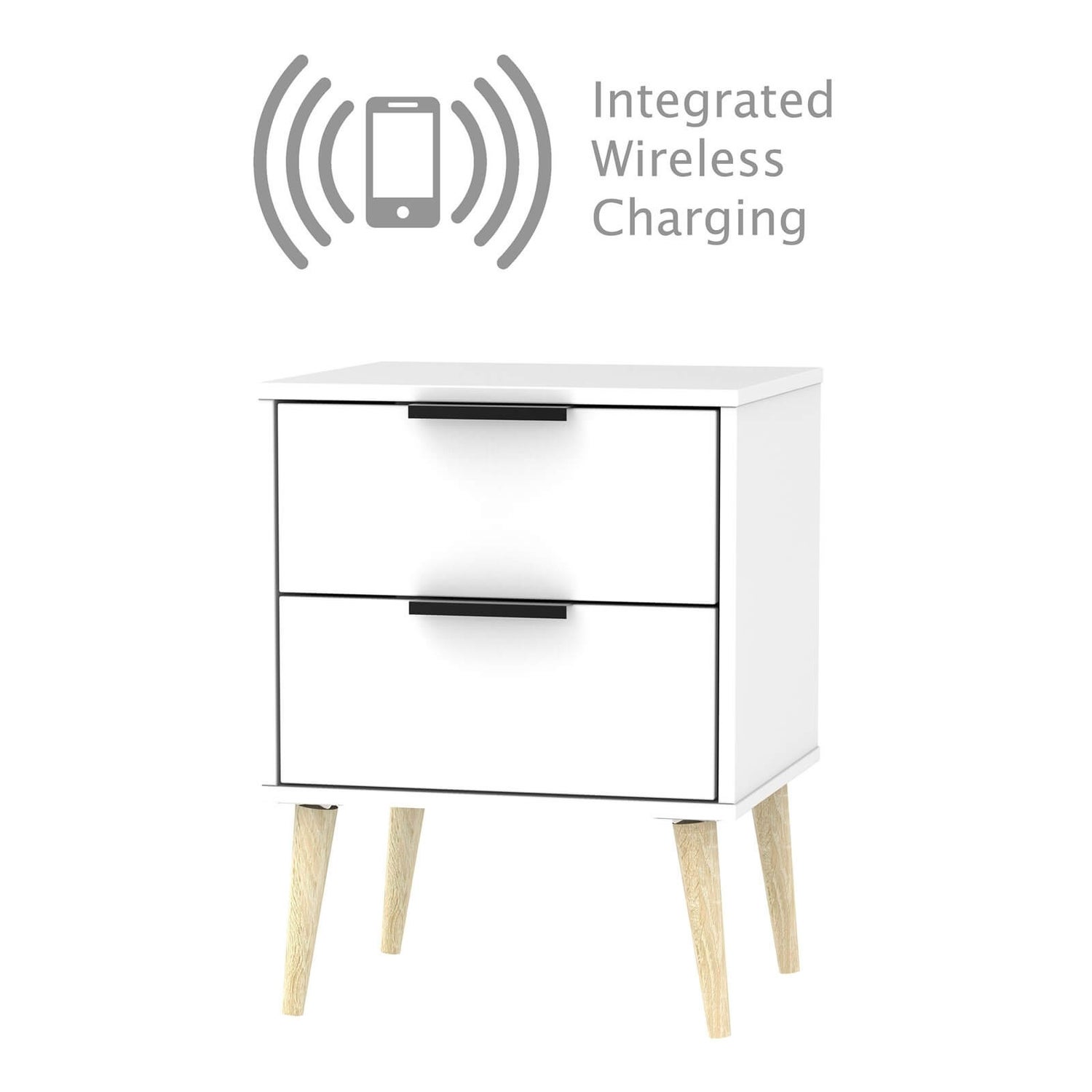 Tokyo 2 Drawer Bedside Table with Wireless Charging White Homebase