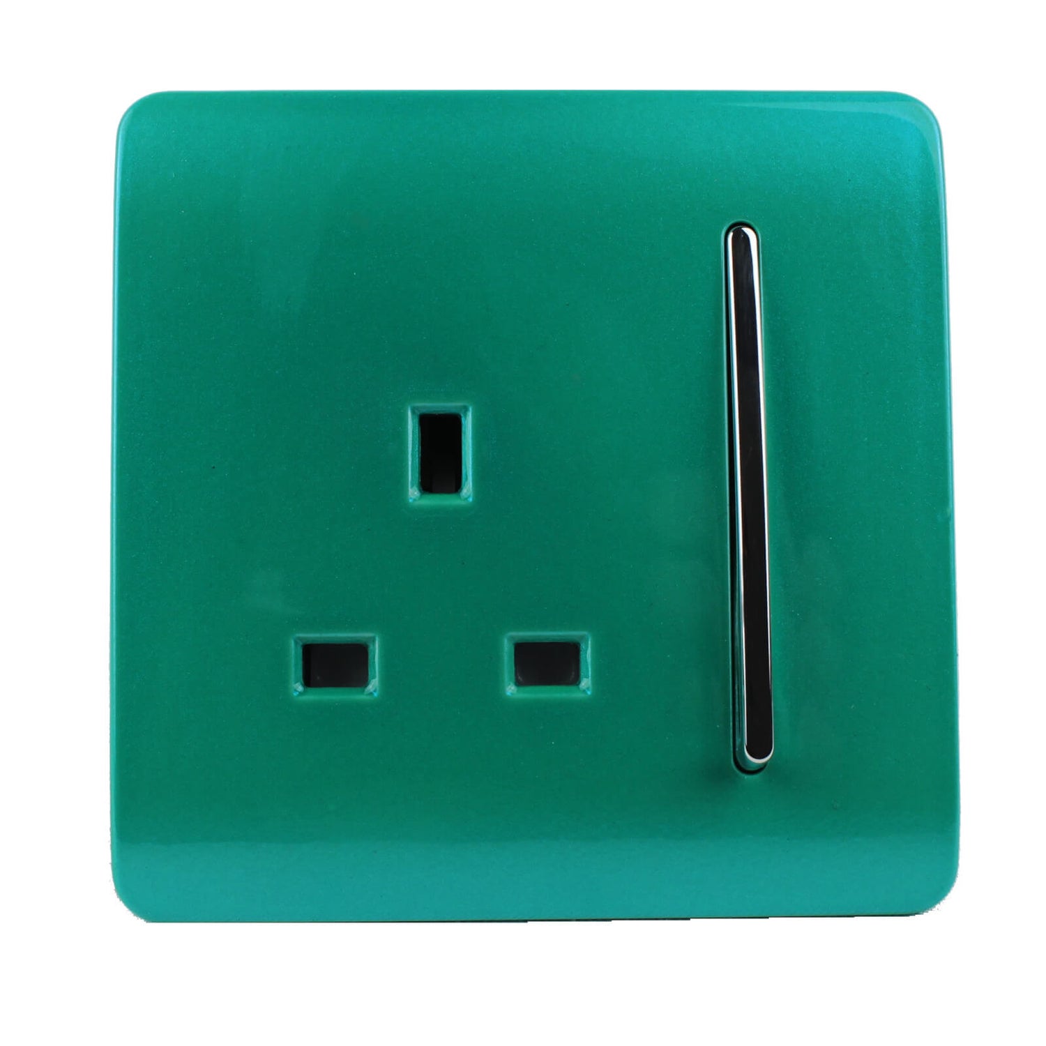 Trendi Switch 1 Gang 13A Plug Light Switch in Screwless Teal Homebase