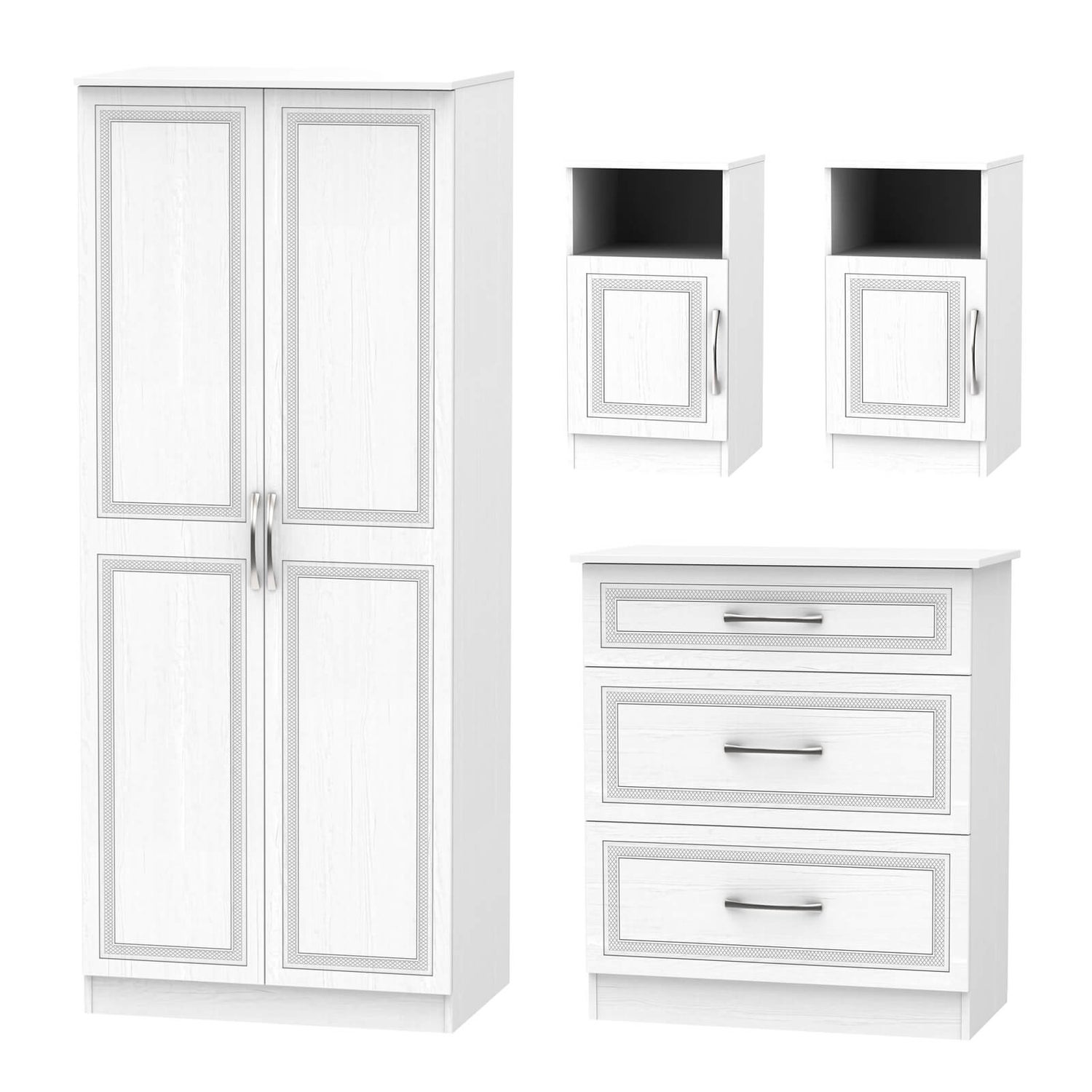 Milton 4 Piece Bedroom Furniture Set White Homebase