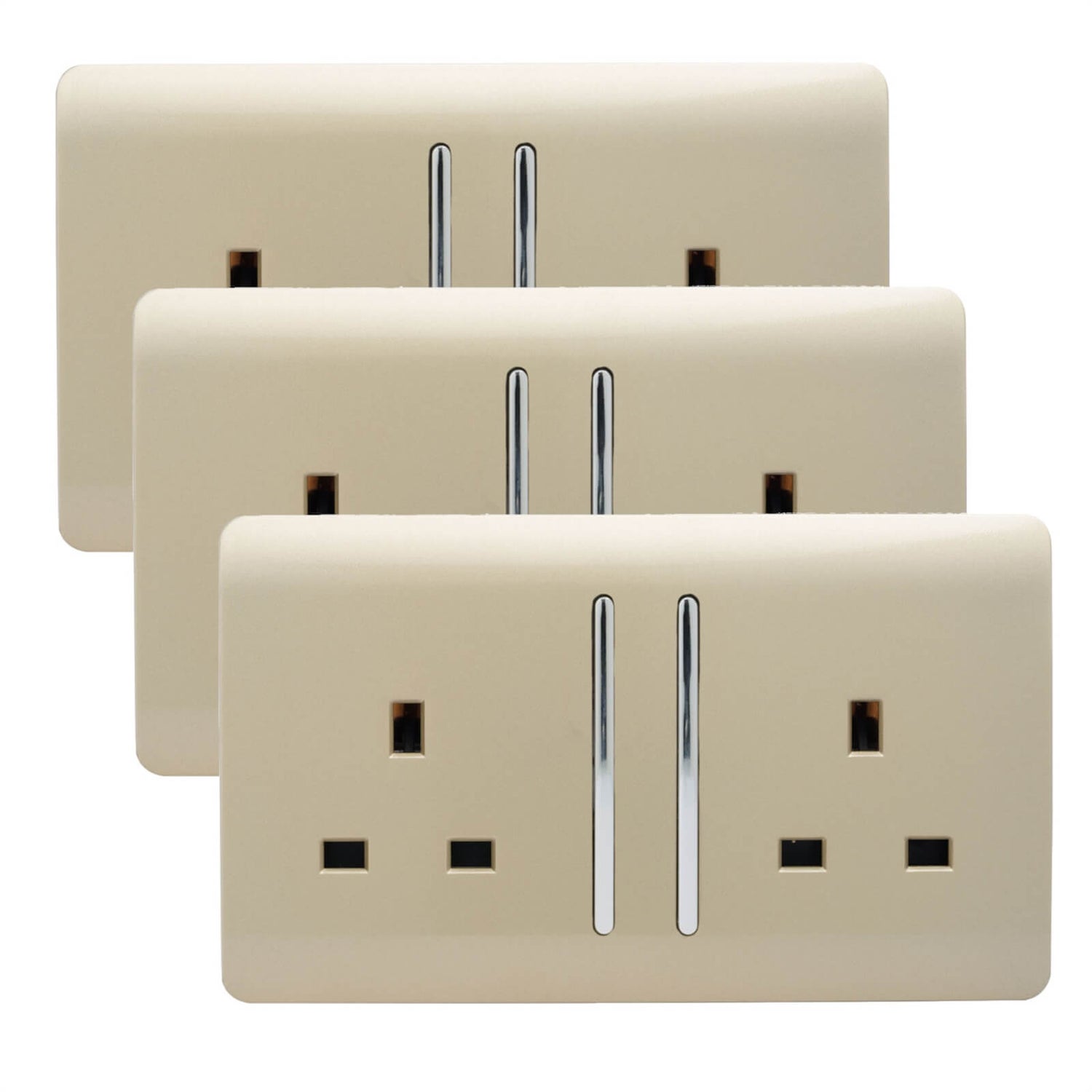 Trendi Switch 2 Gang 13 amp long switched Plug Socket in Screwless Gold