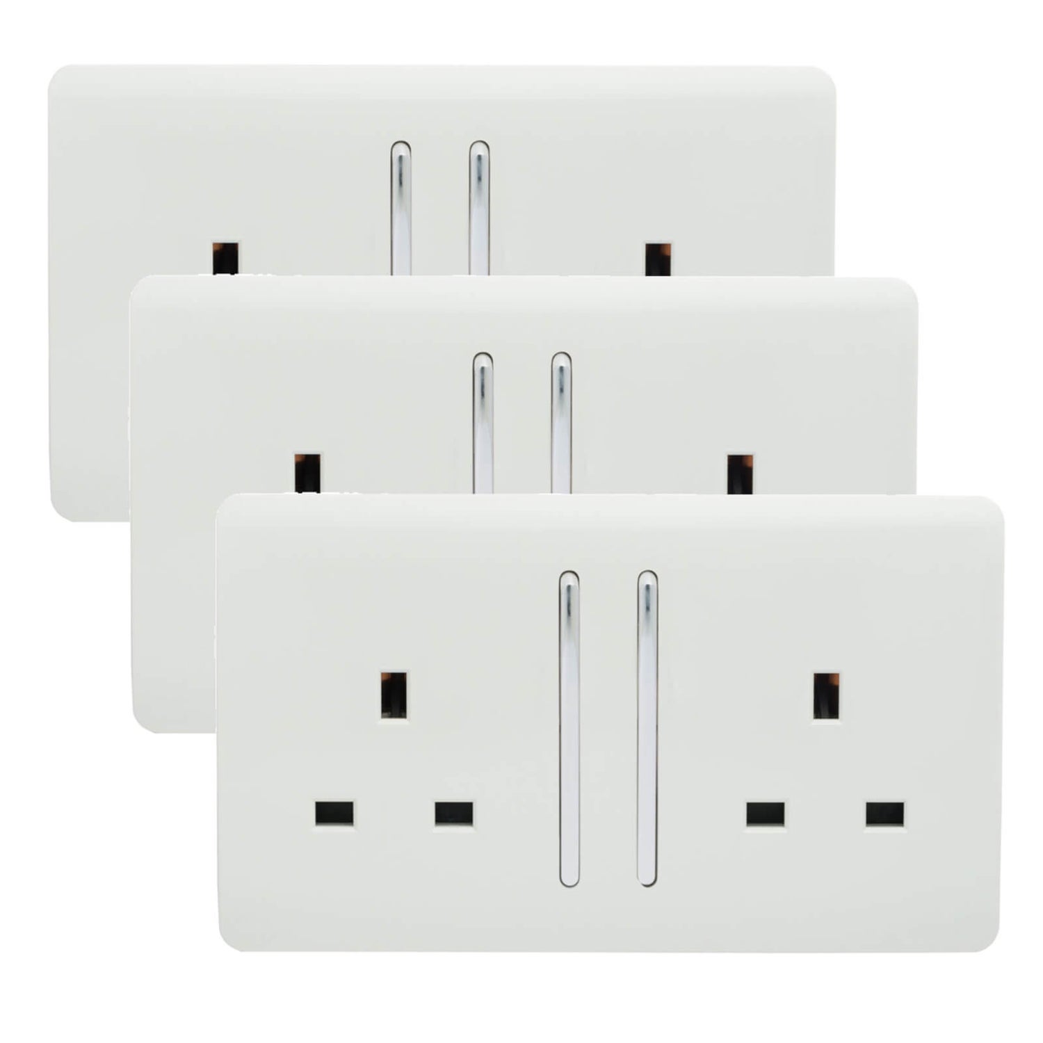 Trendi Switch 2 Gang 13 amp long switched Plug Socket in Screwless