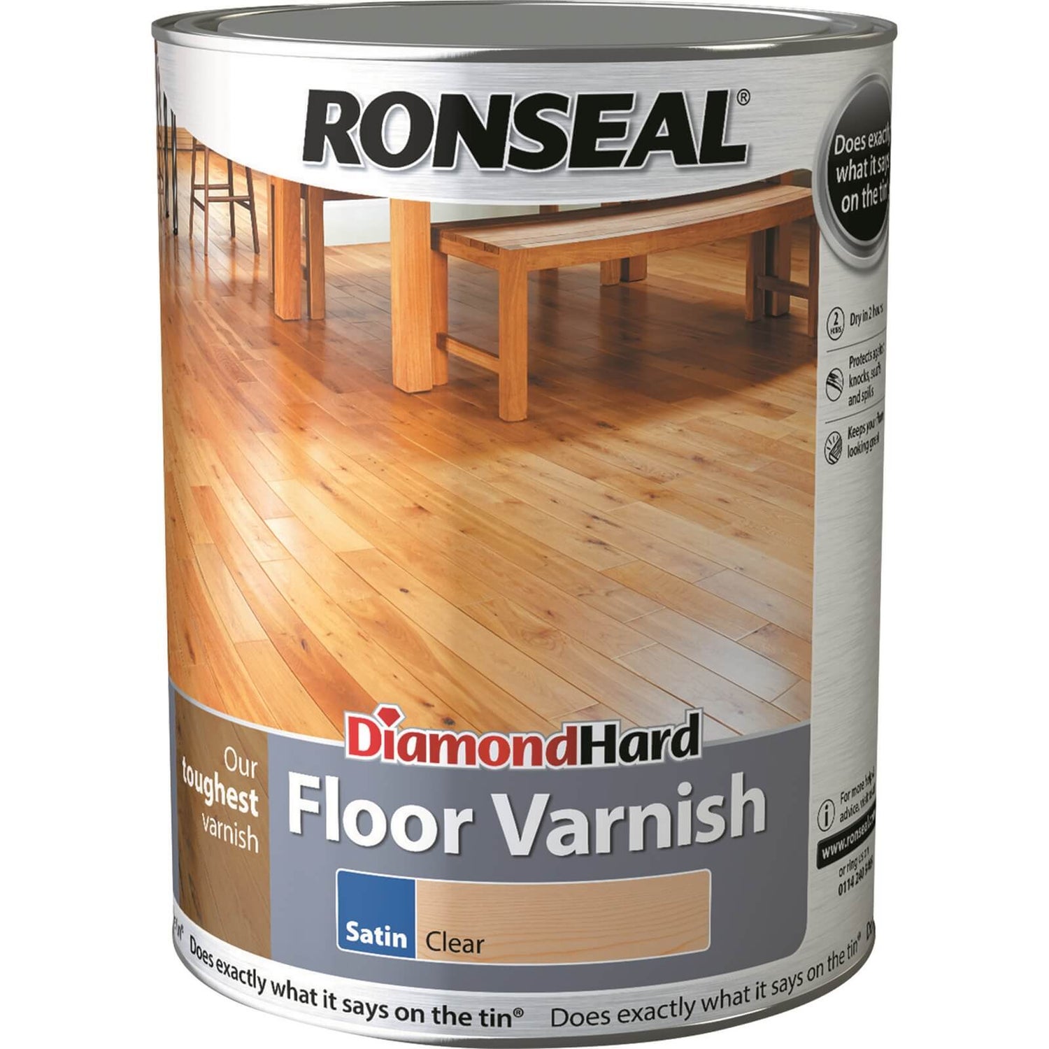 Ronseal Diamond Hard Floor Varnish Clear Satin 5L Homebase
