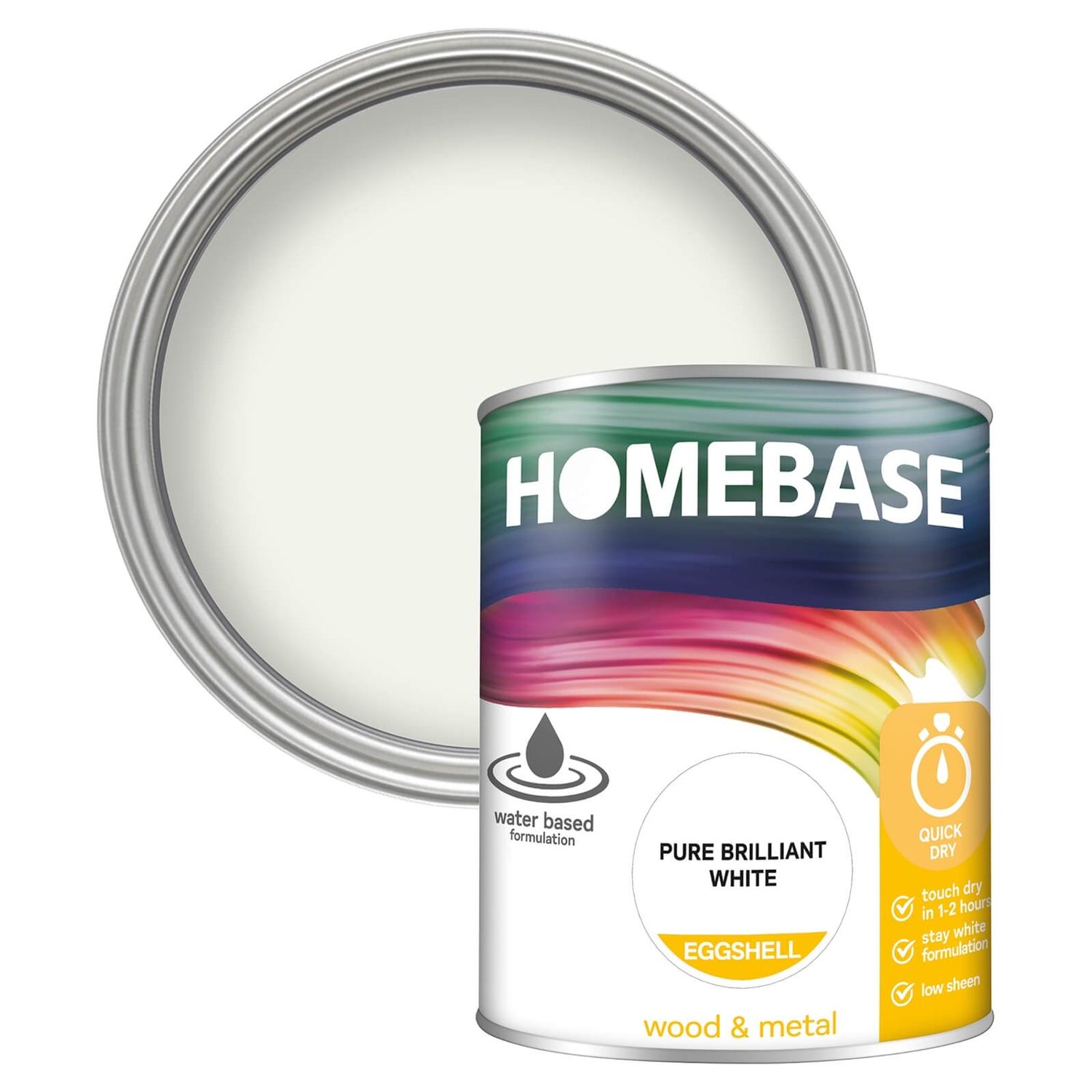 Homebase Interior Quick Dry Eggshell Paint Brilliant White 750ml