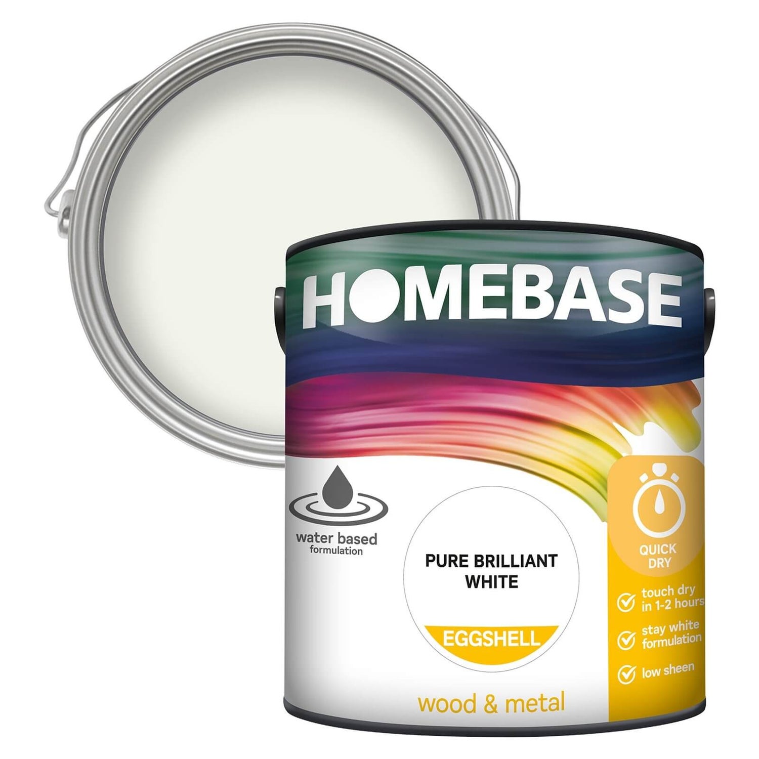 Homebase Interior Quick Dry Eggshell Paint Brilliant White 2.5L