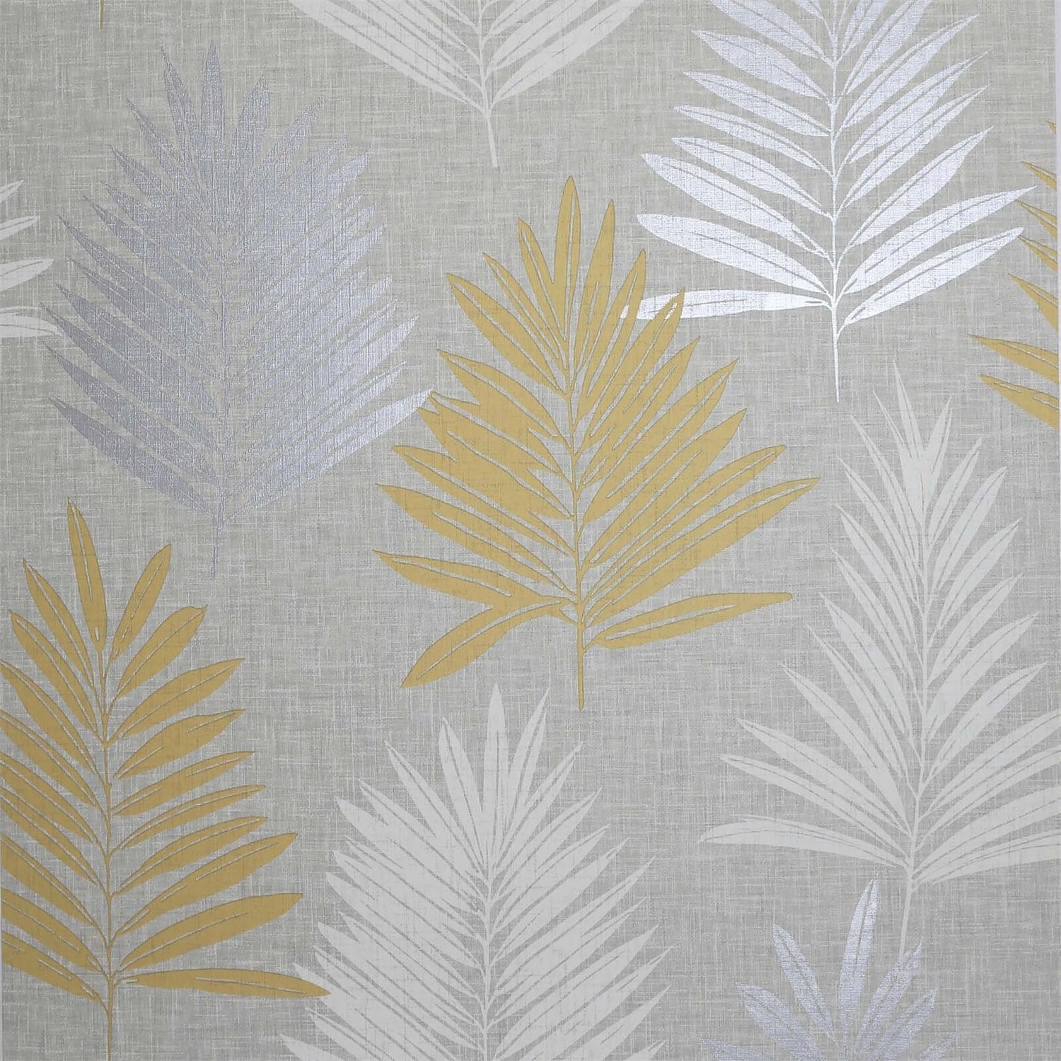 Arthouse Linen Palm Leaf Smooth Ochre and Grey Wallpaper Homebase