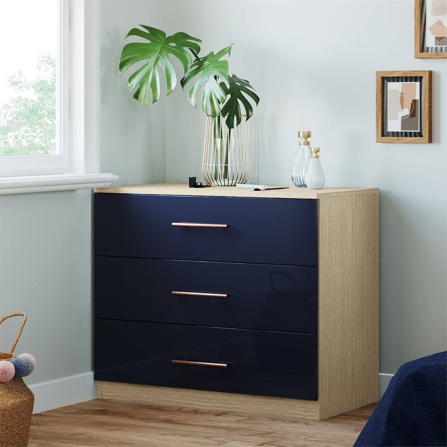 Modular Bedroom Slab 3 Drawer Chest Navy Blue Homebase