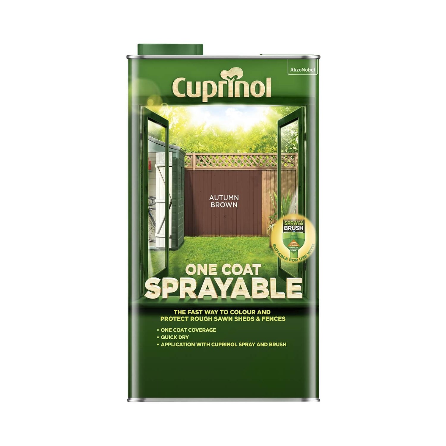 Cuprinol One Coat Sprayable Shed & Fence Paint Autumn Brown 5L