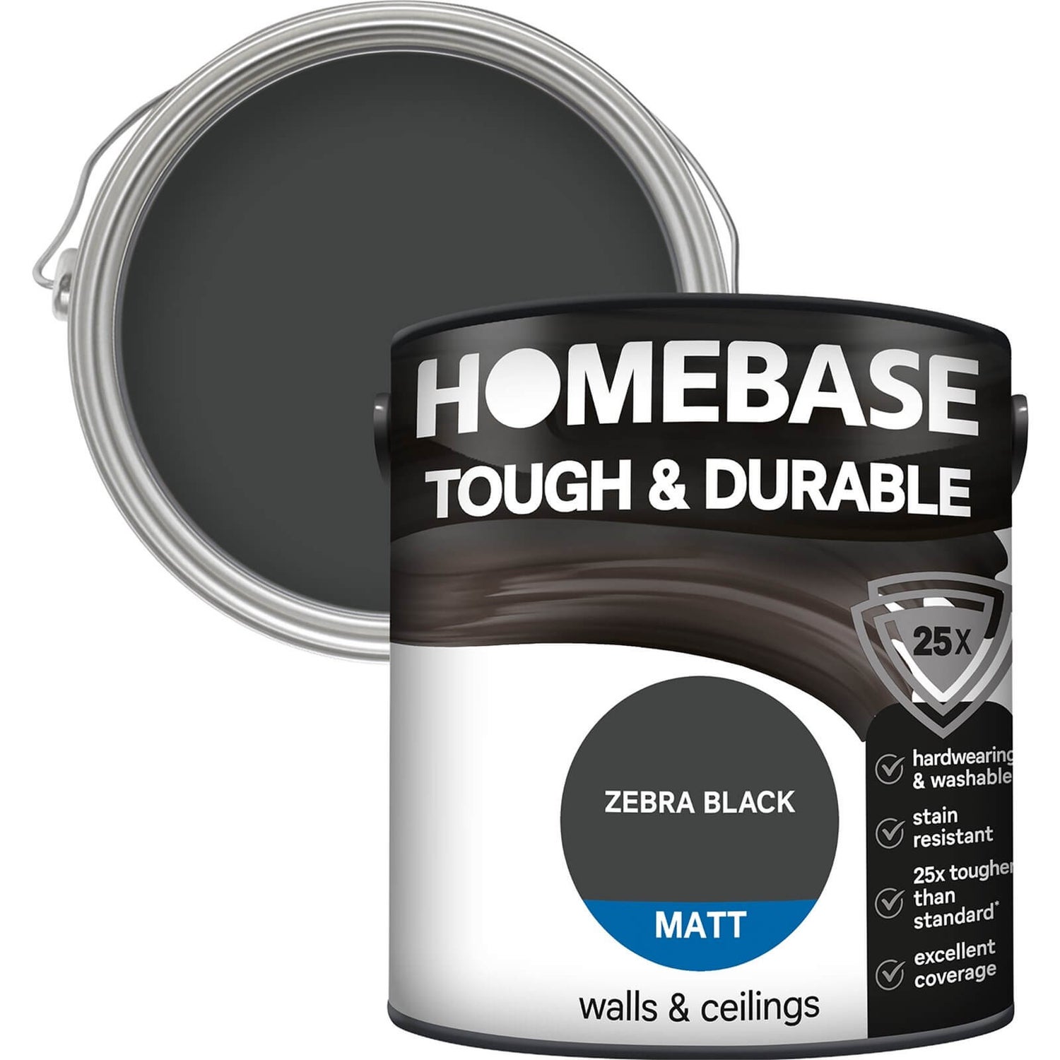 Homebase Tough & Durable Matt Paint Zebra Black 2.5L Homebase