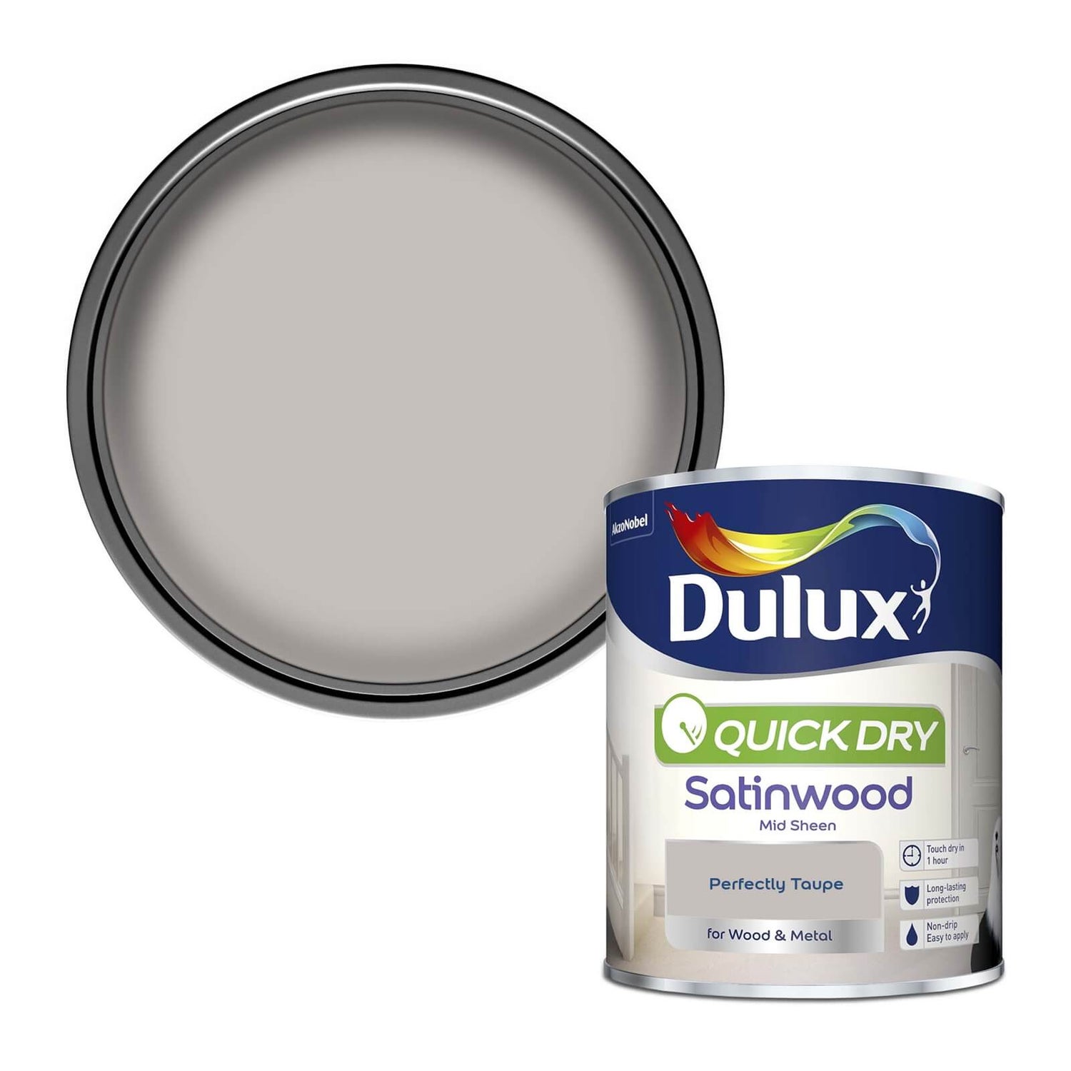 Dulux Quick Dry Satinwood Paint Perfectly Taupe 750ml Homebase