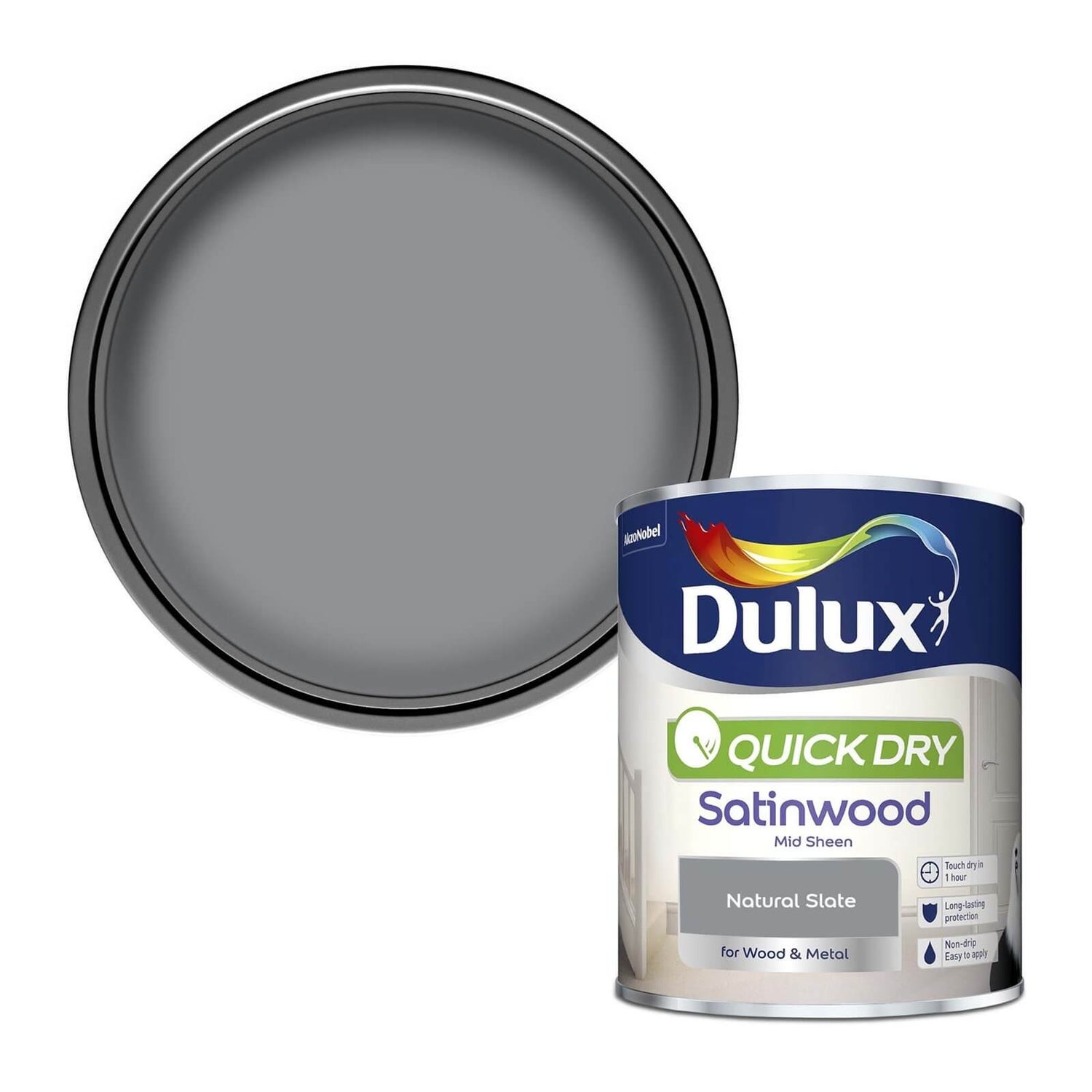 Dulux Quick Dry Satinwood Paint Natural Slate 750ml Homebase
