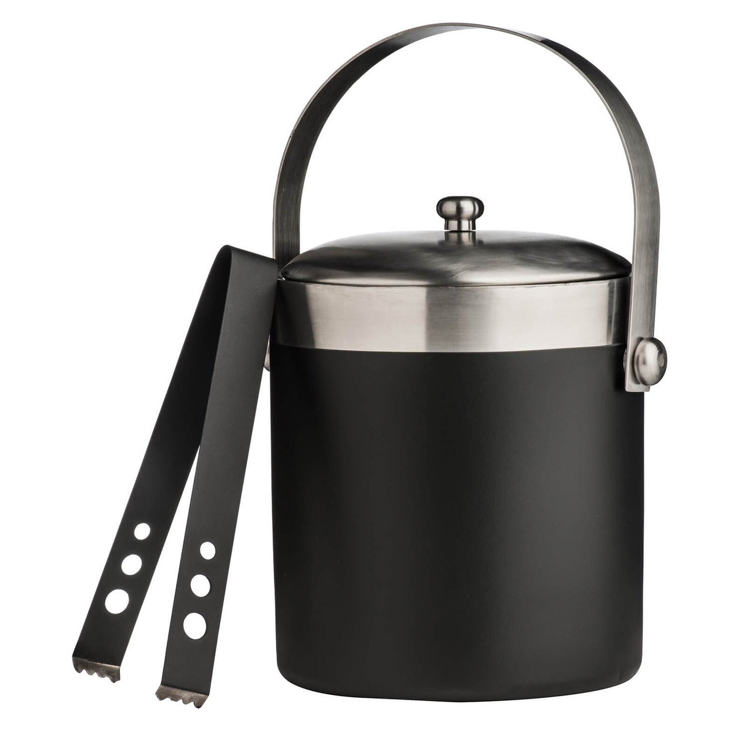 Ice Bucket with Tongs Black Enamel Homebase