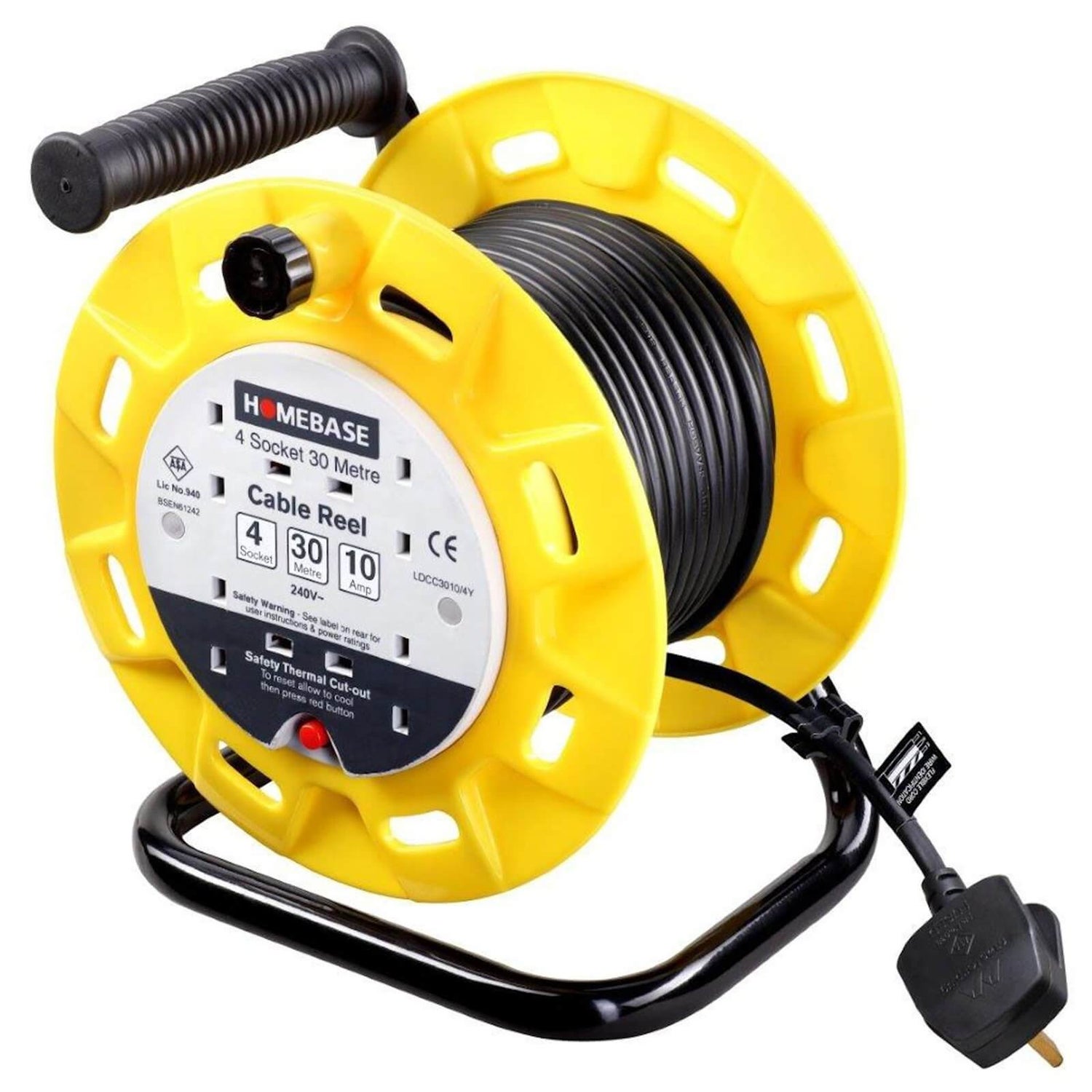 Masterplug 4 Socket Cable Reel 30m Yellow/Black Homebase