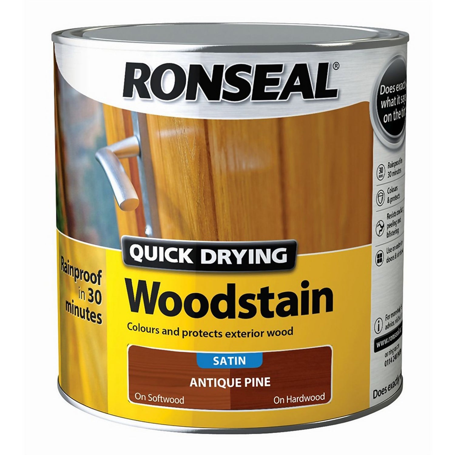 Ronseal Quick Drying Woodstain Satin Antique Pine 2.5L Homebase