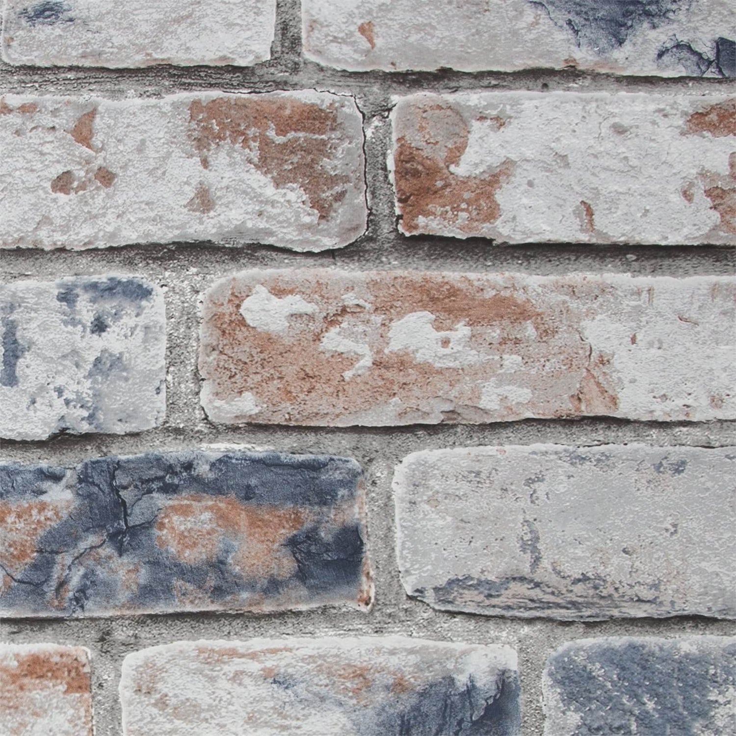 Fresco Distressed Wallpaper Brick Navy / Red Homebase