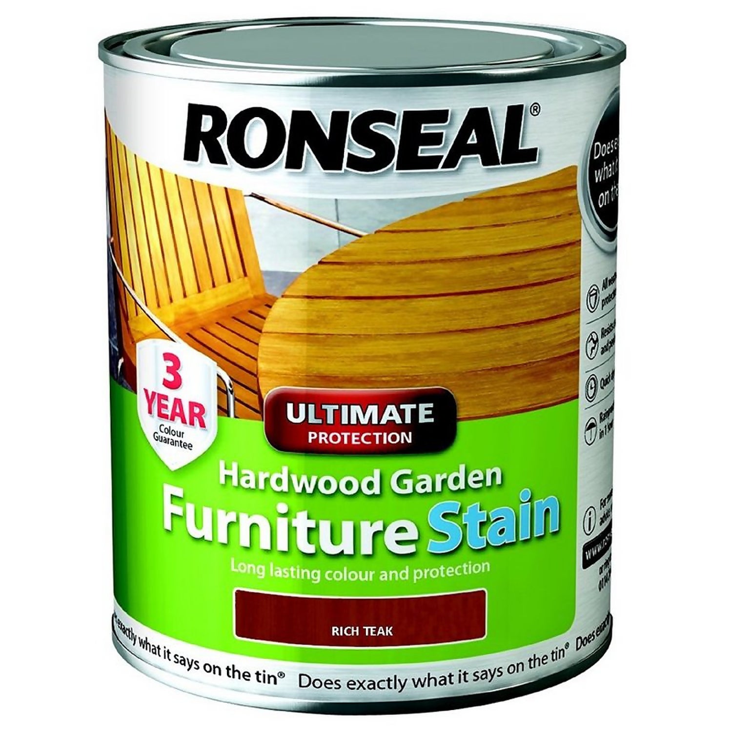 Ronseal Hardwood Garden Furniture Stain Rich Teak 750ml Homebase