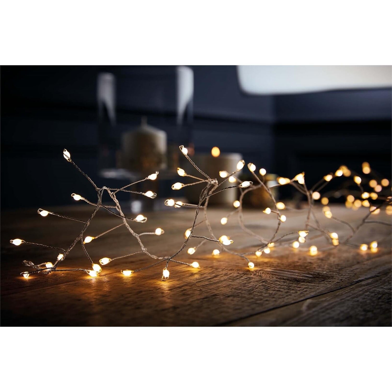240 Large LED Silver Copper Wire Garland Christmas Lights - Warm White