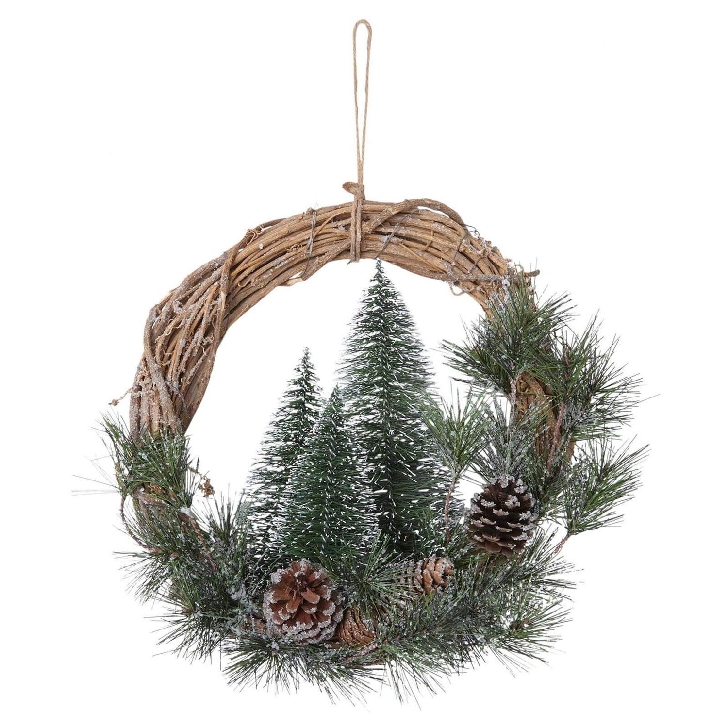 Trees And Cone Rattan Christmas Wreath 40cm Homebase