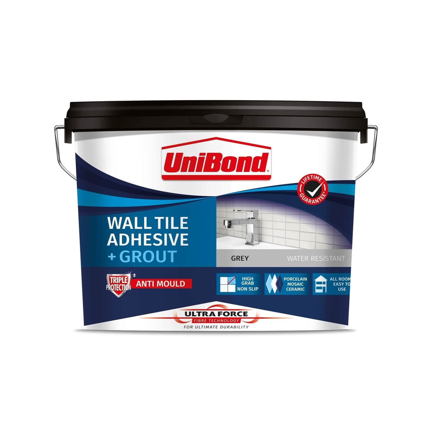 UniBond UltraForce Wall Tile Adhesive & Grout Grey 12.8kg Homebase
