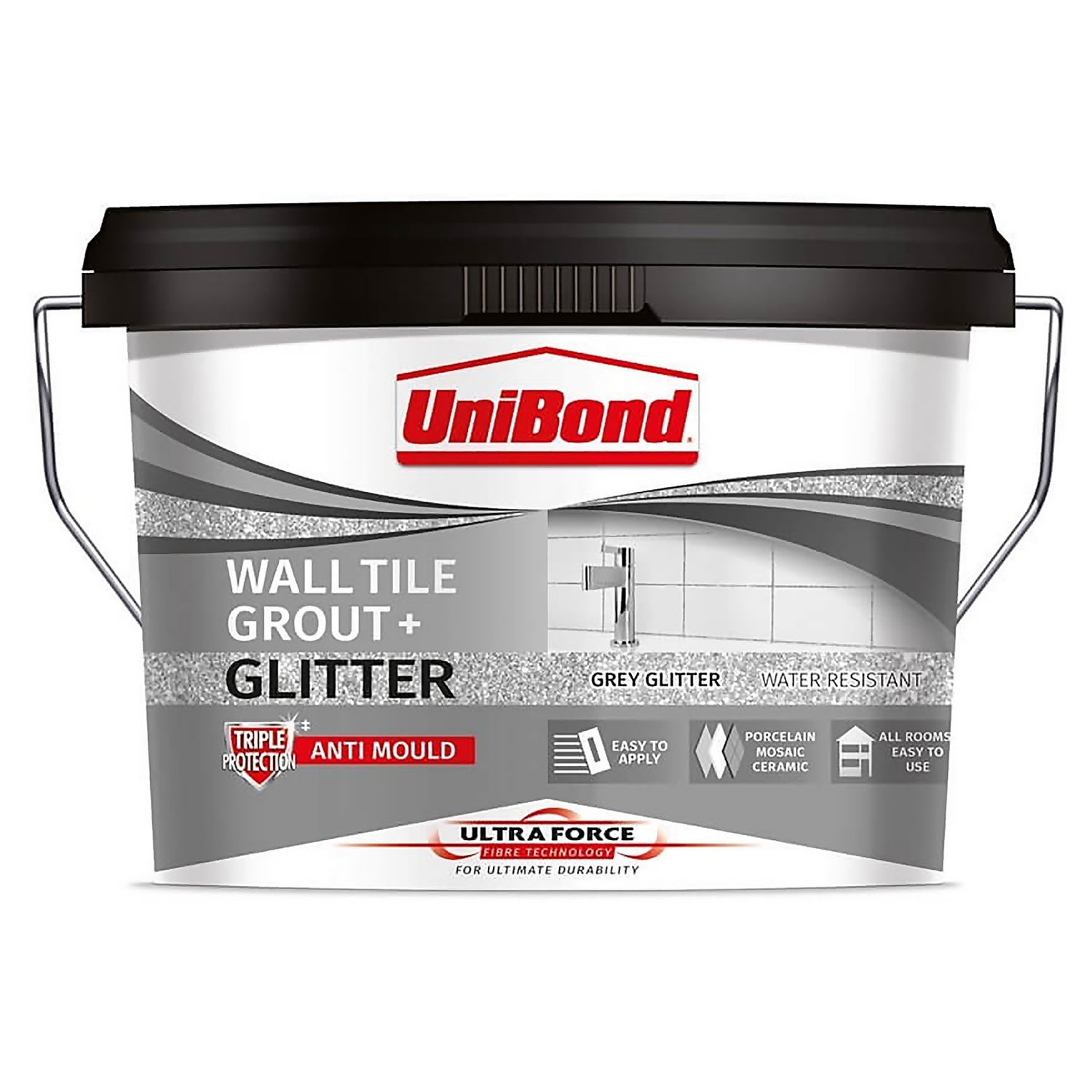 UniBond UltraForce Wall Tile Grout Grey Glitter 3.2kg Homebase