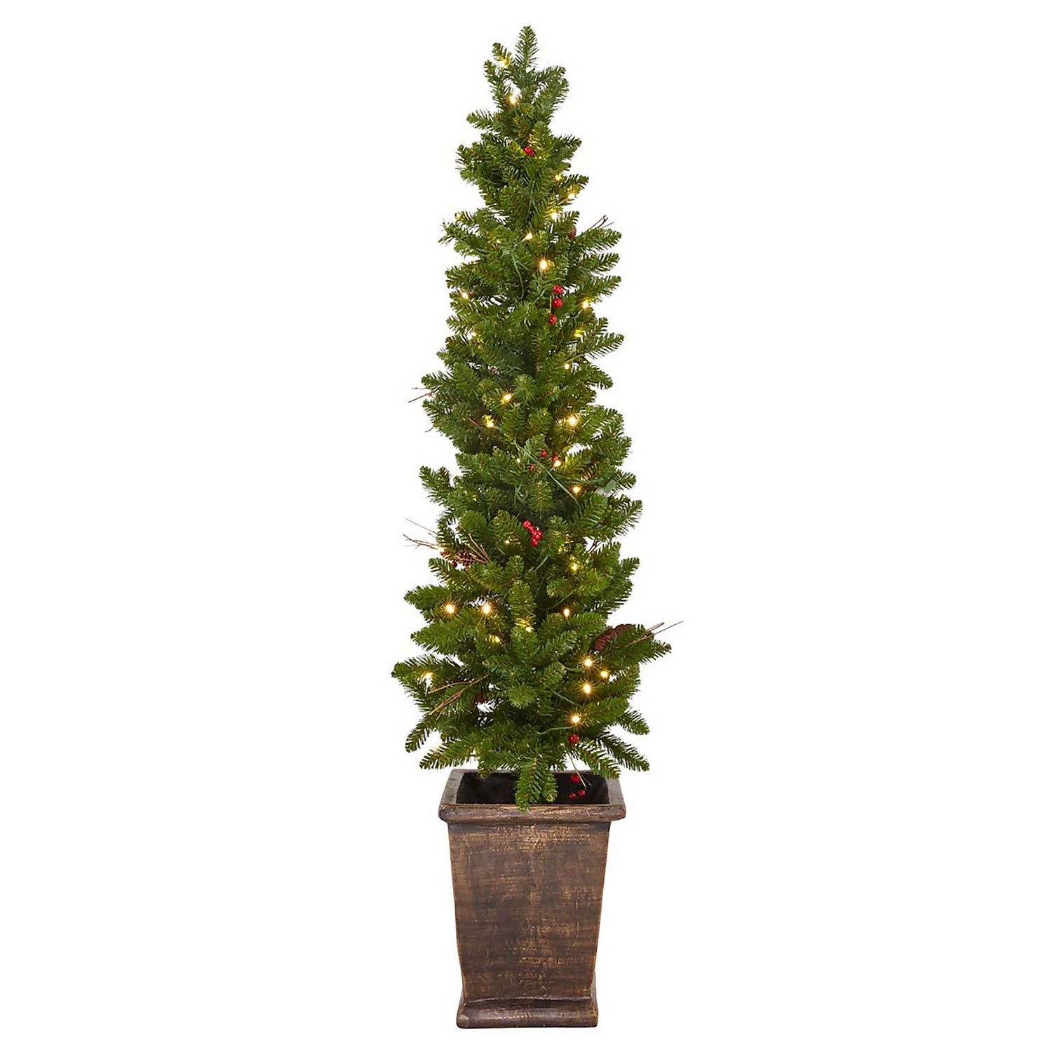 5ft Pre Lit / PreDecorated Berries Pot Christmas Tree Homebase