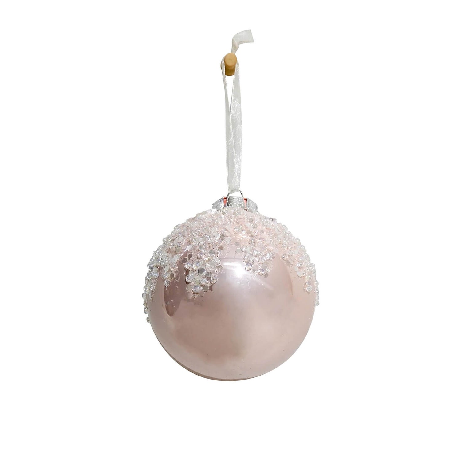 Pink Frosted Top Glass Christmas Tree Bauble Homebase