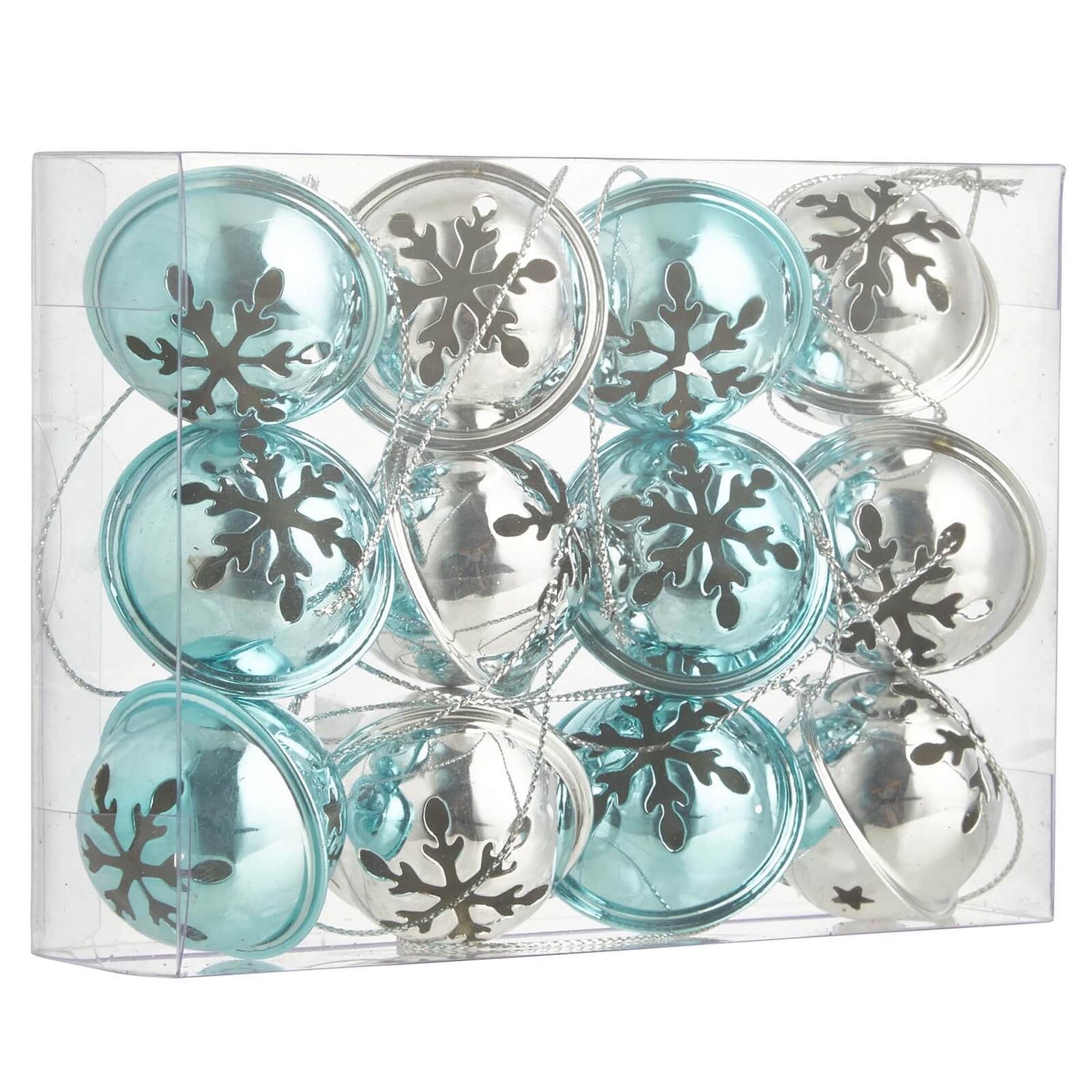 Shiny Silver and Blue Bells Christmas Tree Decorations Pack of 12 Homebase