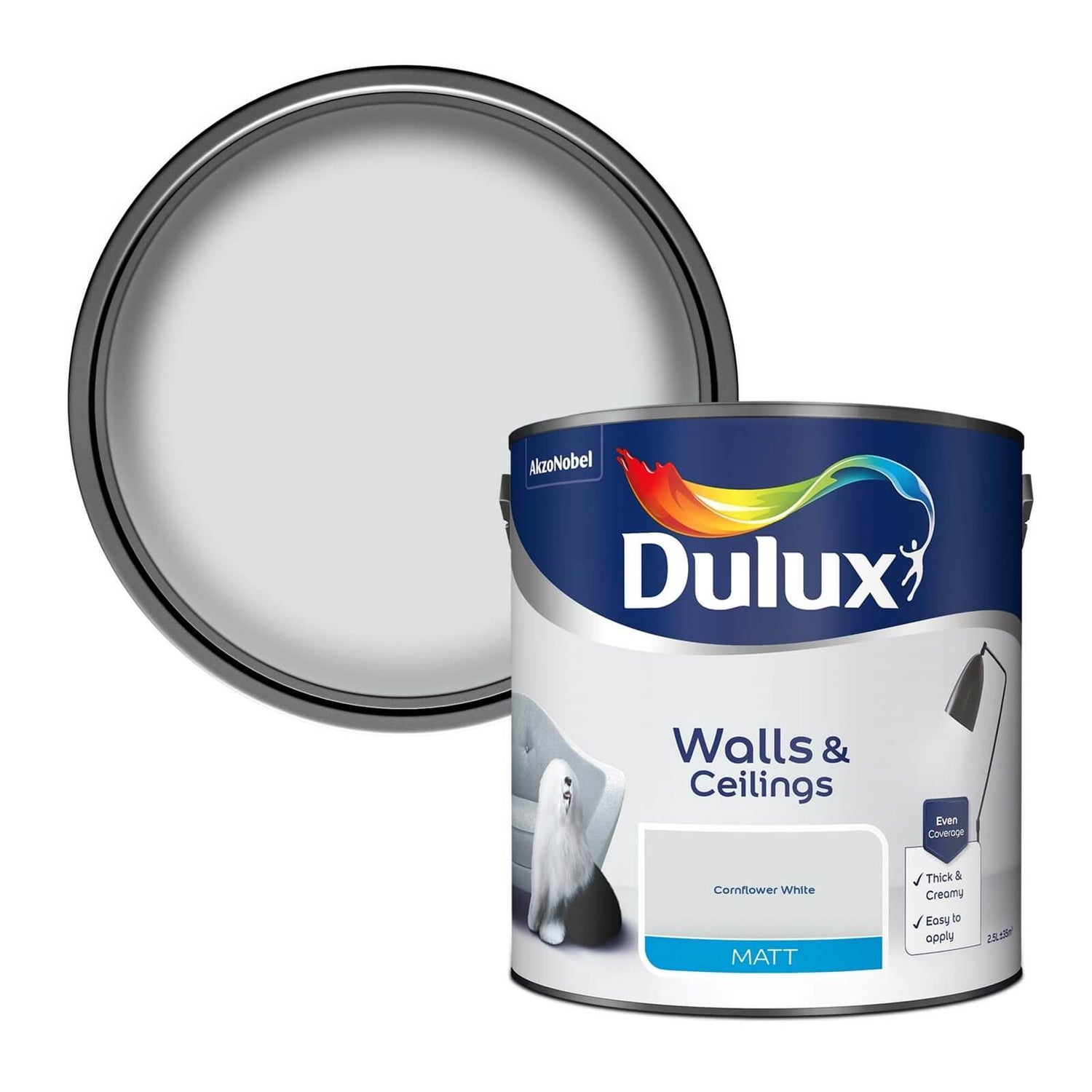 Dulux Cornflower White Matt Emulsion Paint 2.5L Homebase