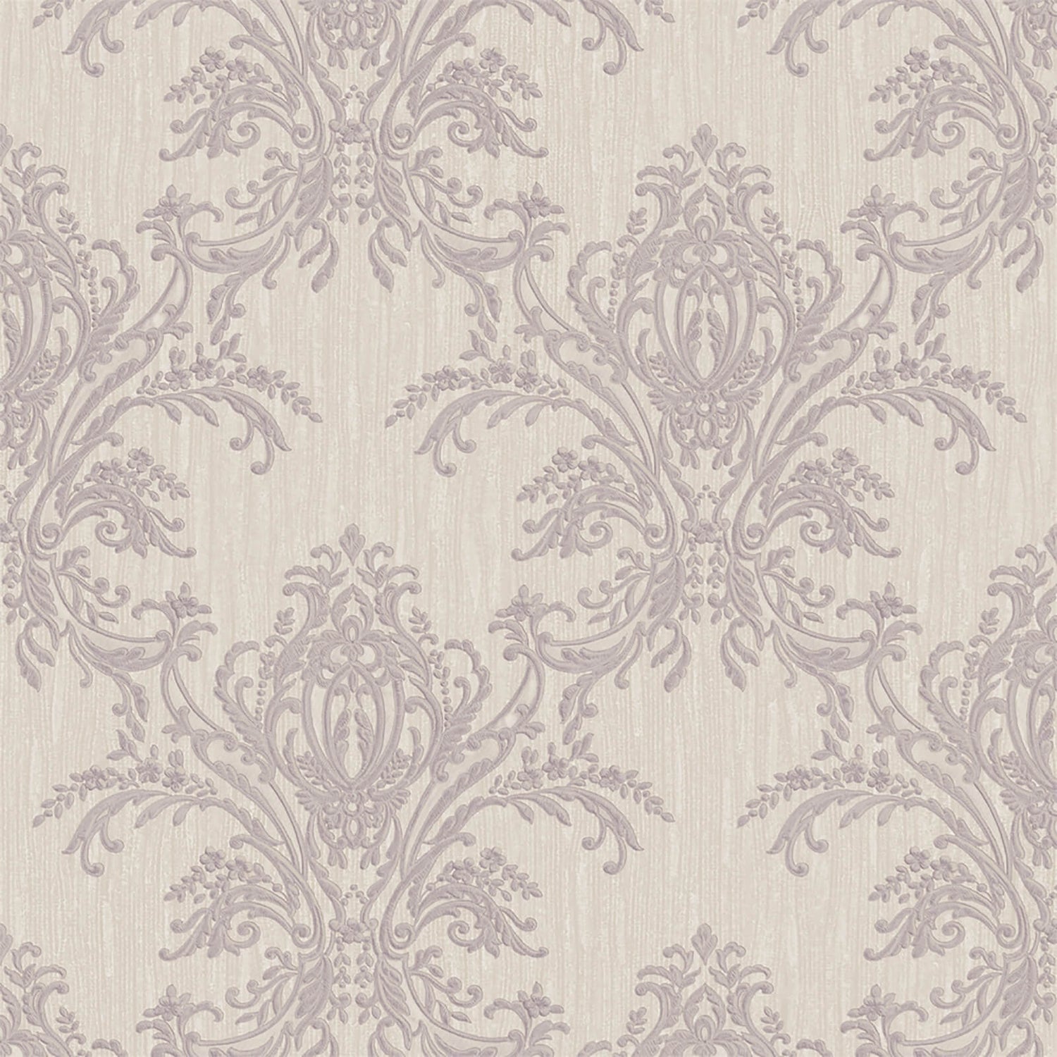 Belgravia Decor Sofia Damask Textured Vinyl Metallic Heather Wallpaper