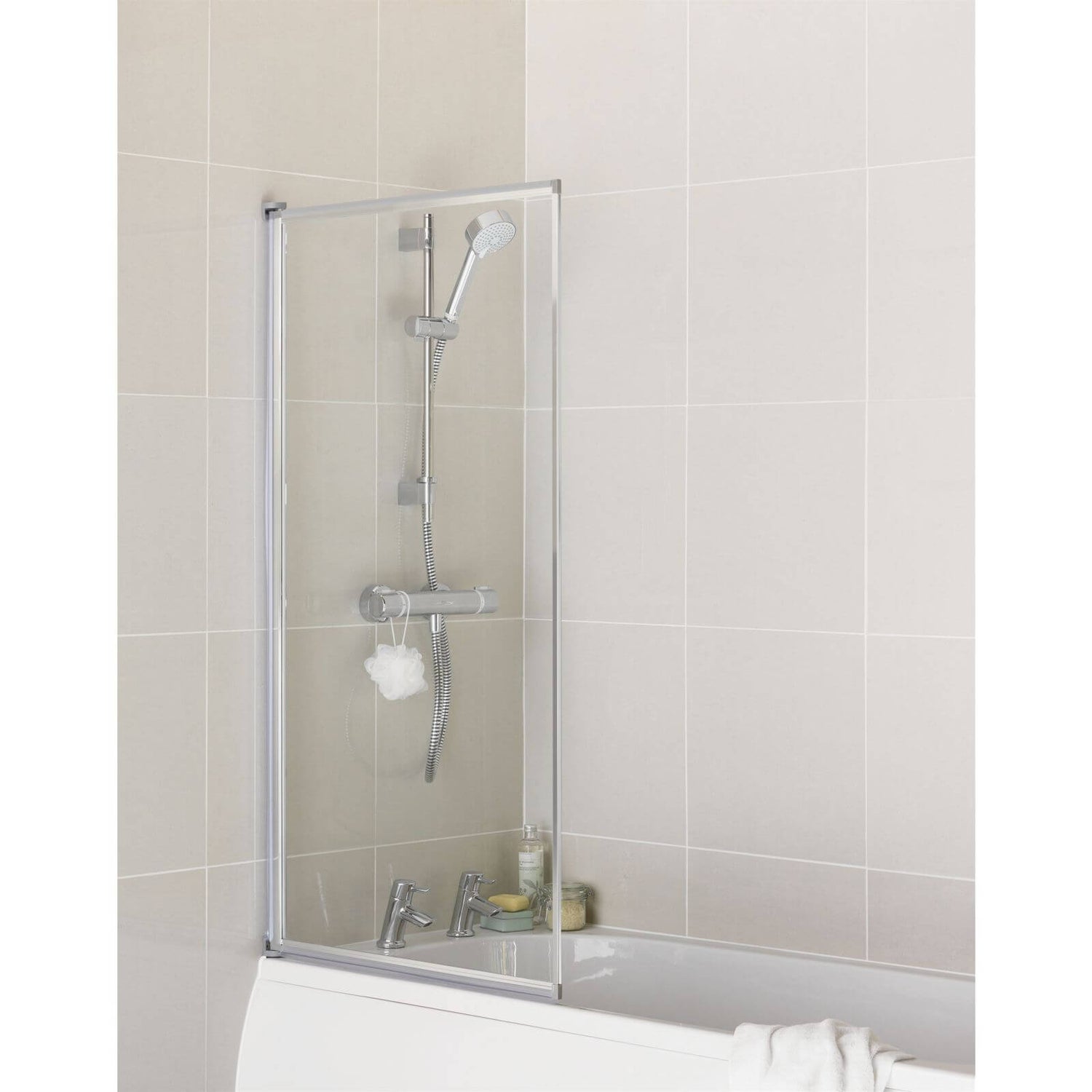 Aqualux Fully Framed Pearl Silver Bath Screen Homebase