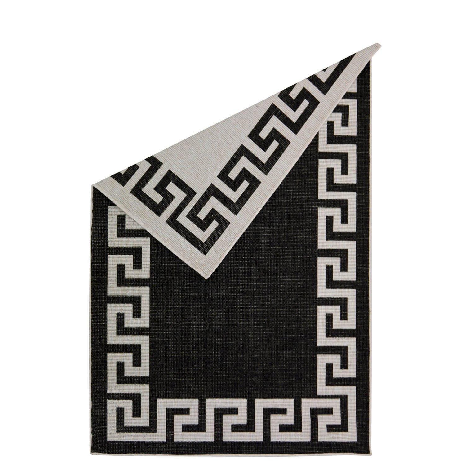 Reversible Indoor & Outdoor Greek Key Black Rug 120 x 170cm Homebase