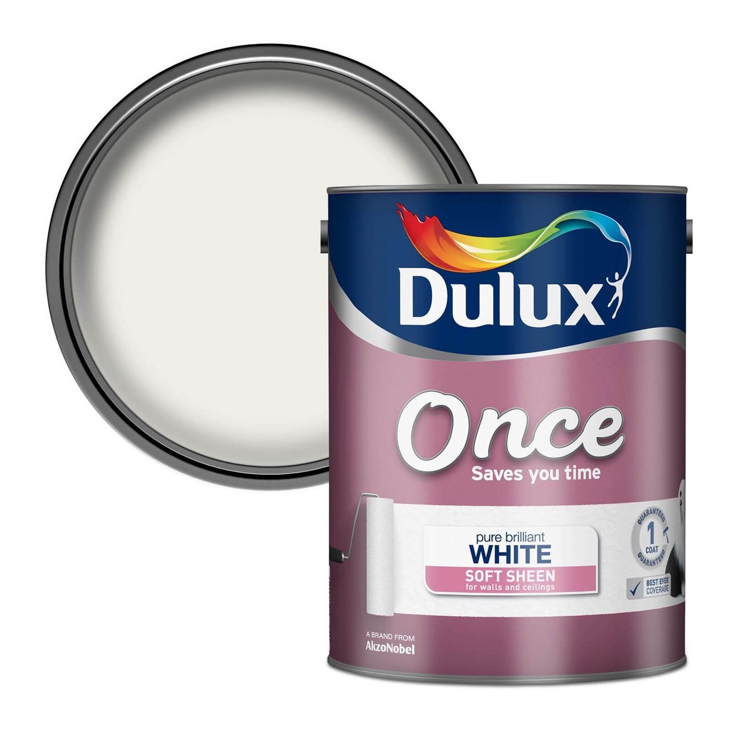 Dulux Once Pure Brilliant White Soft Sheen Emulsion Paint 5L Homebase