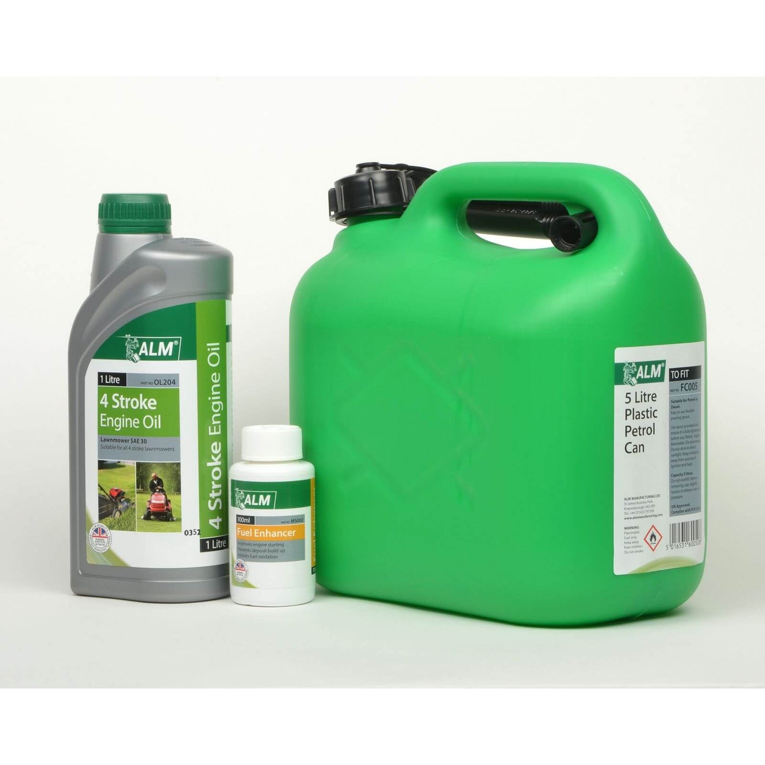 4 Stroke ALM Lawnmower Start Up Kit additive. Petrol can litre of oil