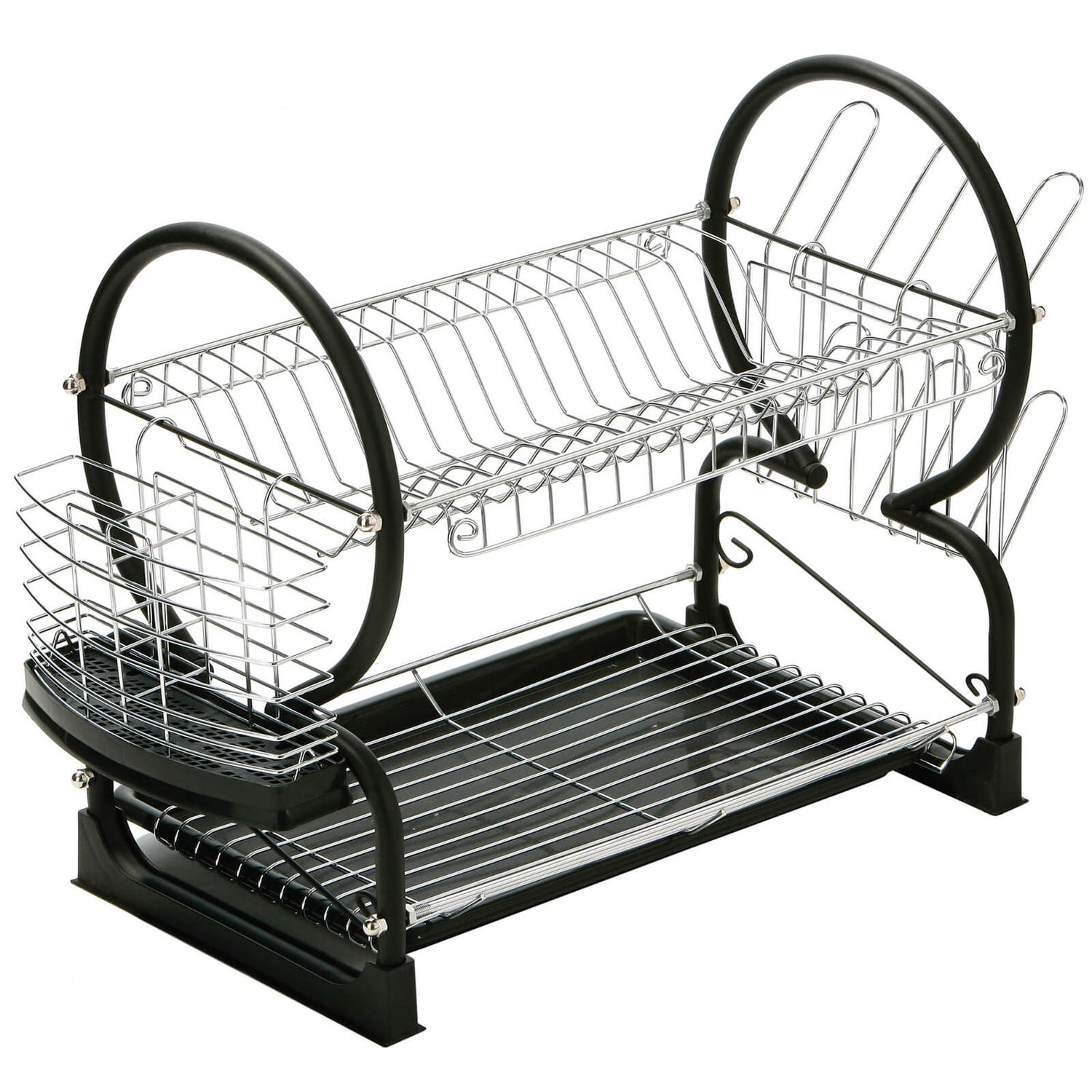 2 Tier Dish Drainer - Black Enamel Coated Frame | Homebase