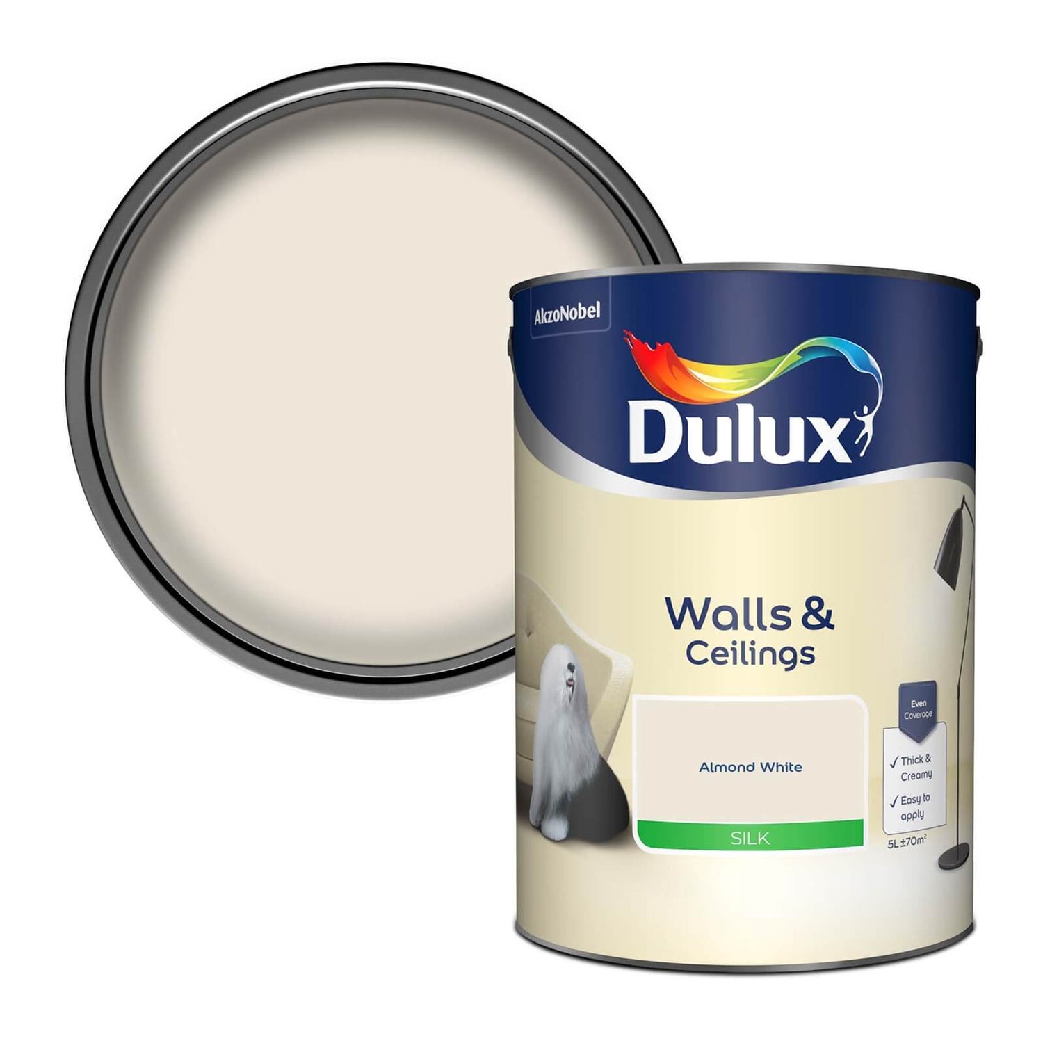 Dulux Almond White Silk Emulsion Paint 5L Homebase