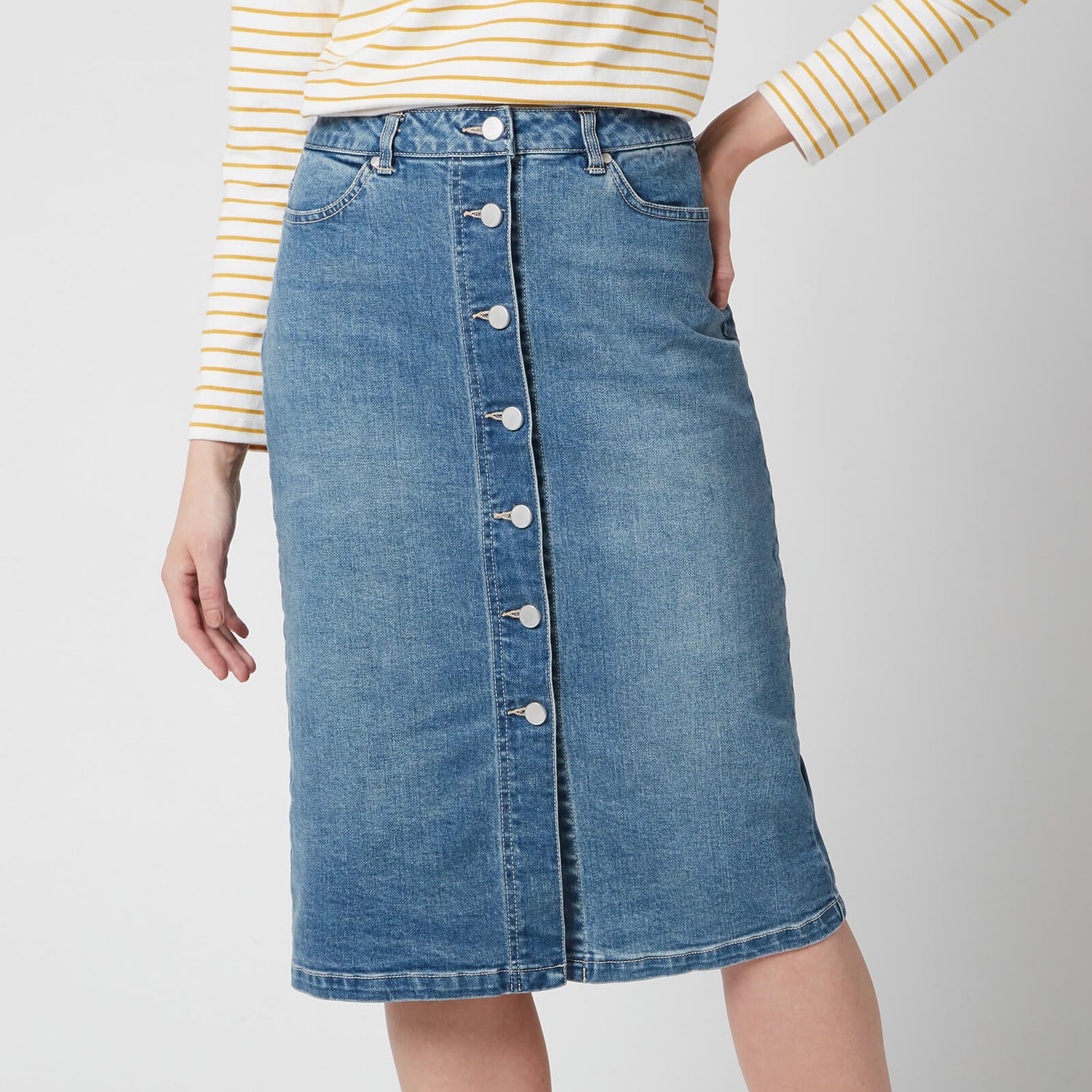 Joules Women's Francesca Denim Midi Skirt - Light Denim | TheHut.com