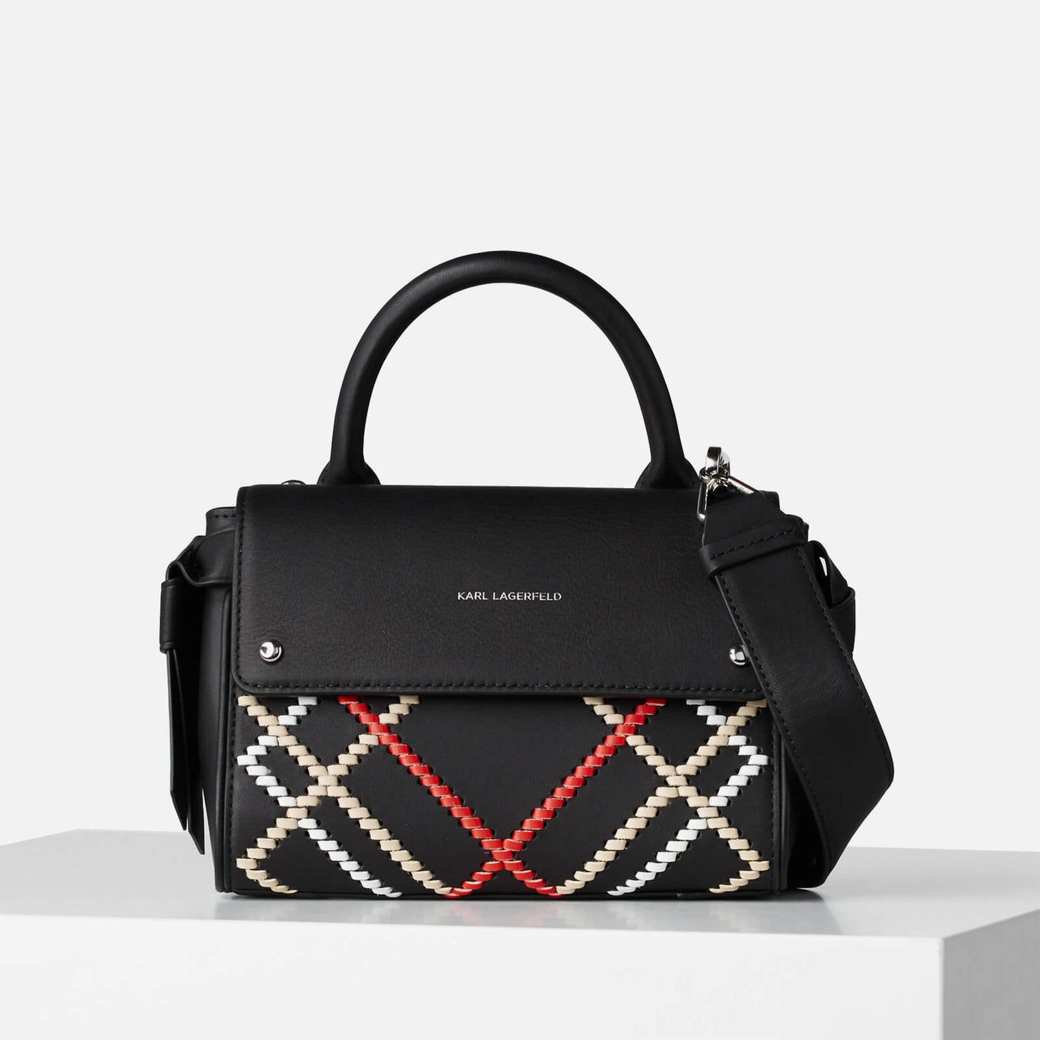 KARL LAGERFELD Women's K/Ikon Whipstitch Mini Top Handle Bag Black