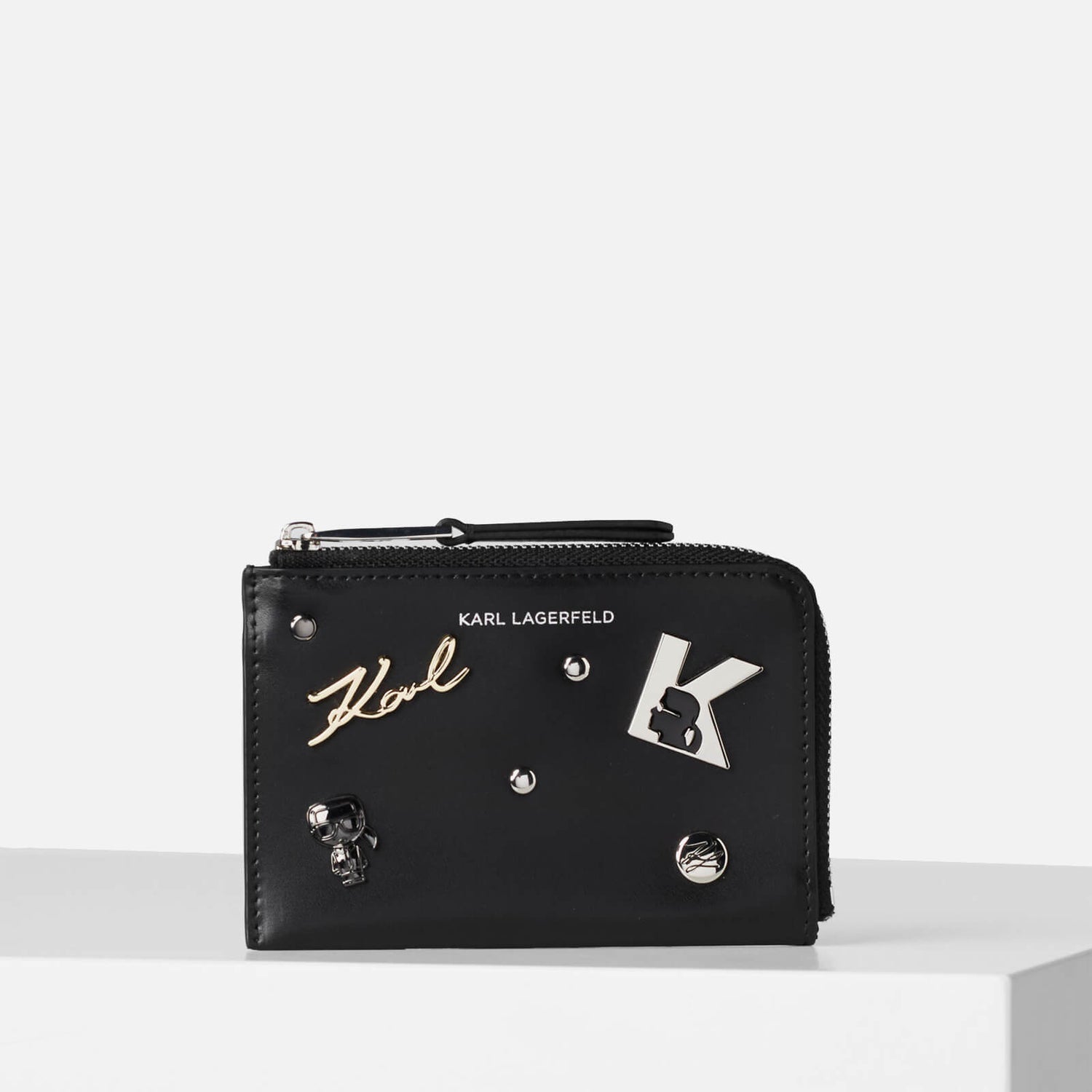 Karl Lagerfeld Womens Kkarl Seven Pins Zip Card Holder Black