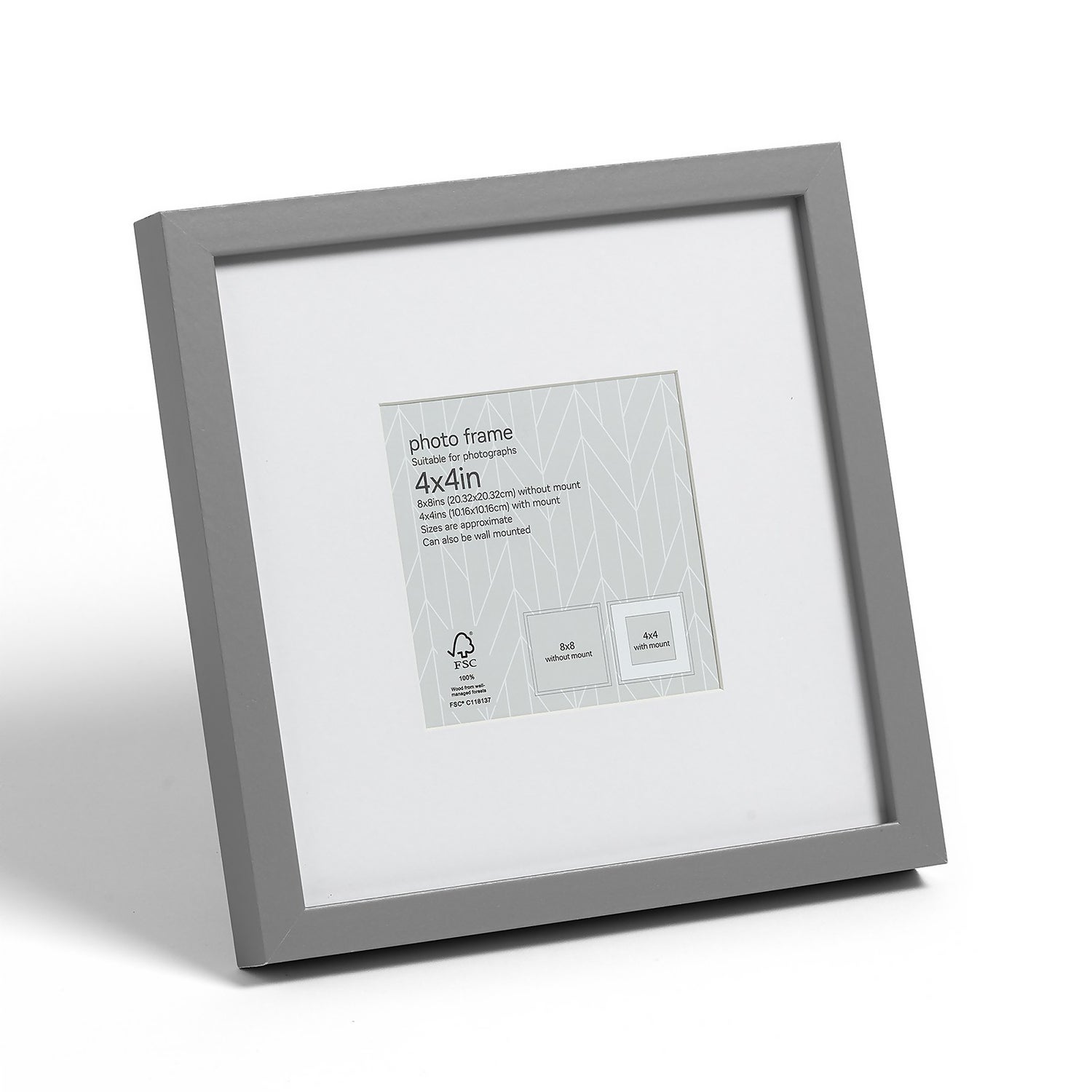 Box Photo Frame 4x4" Grey Homebase
