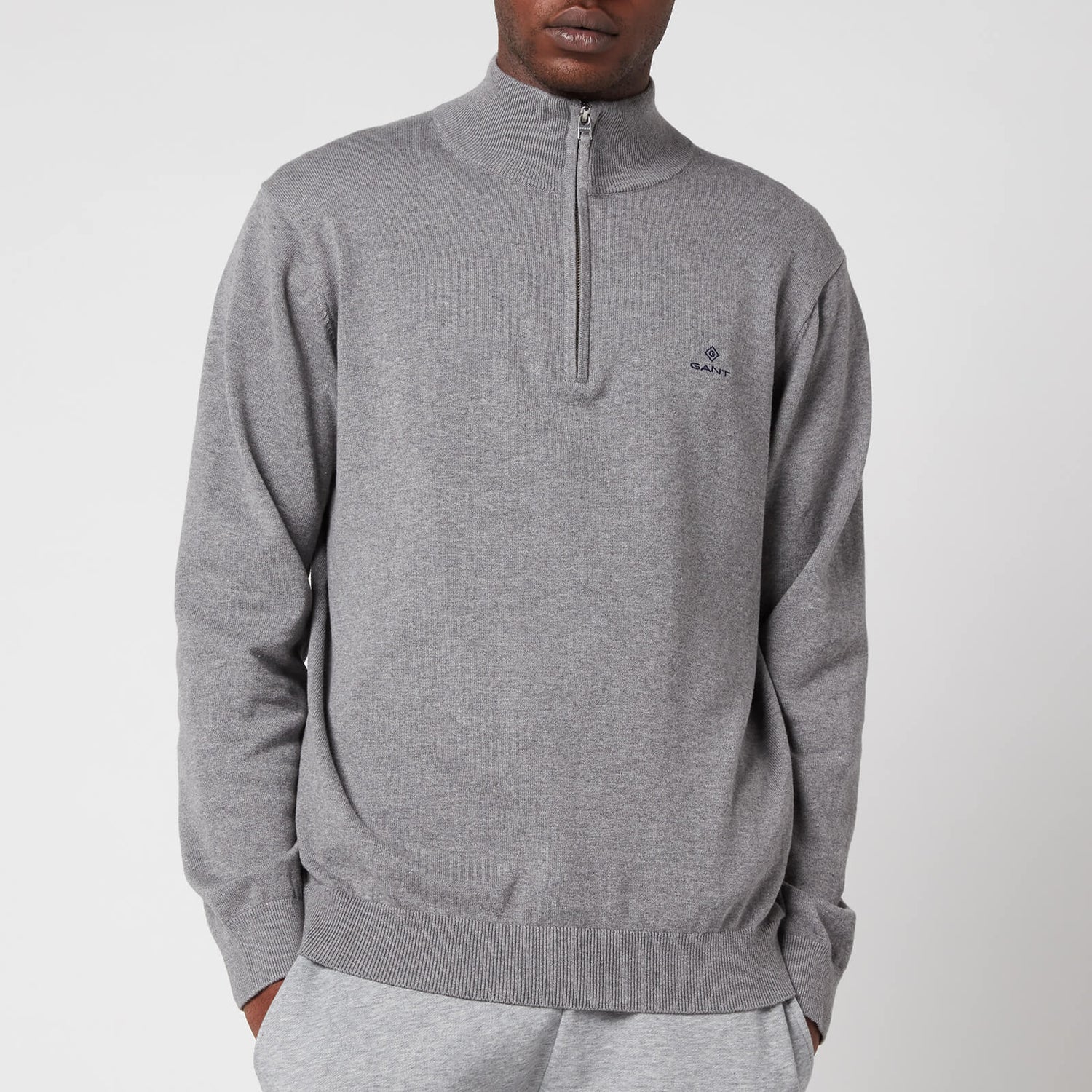 GANT Men's Classic Cotton Half Zip Jumper - Dark Grey Melange | TheHut.com